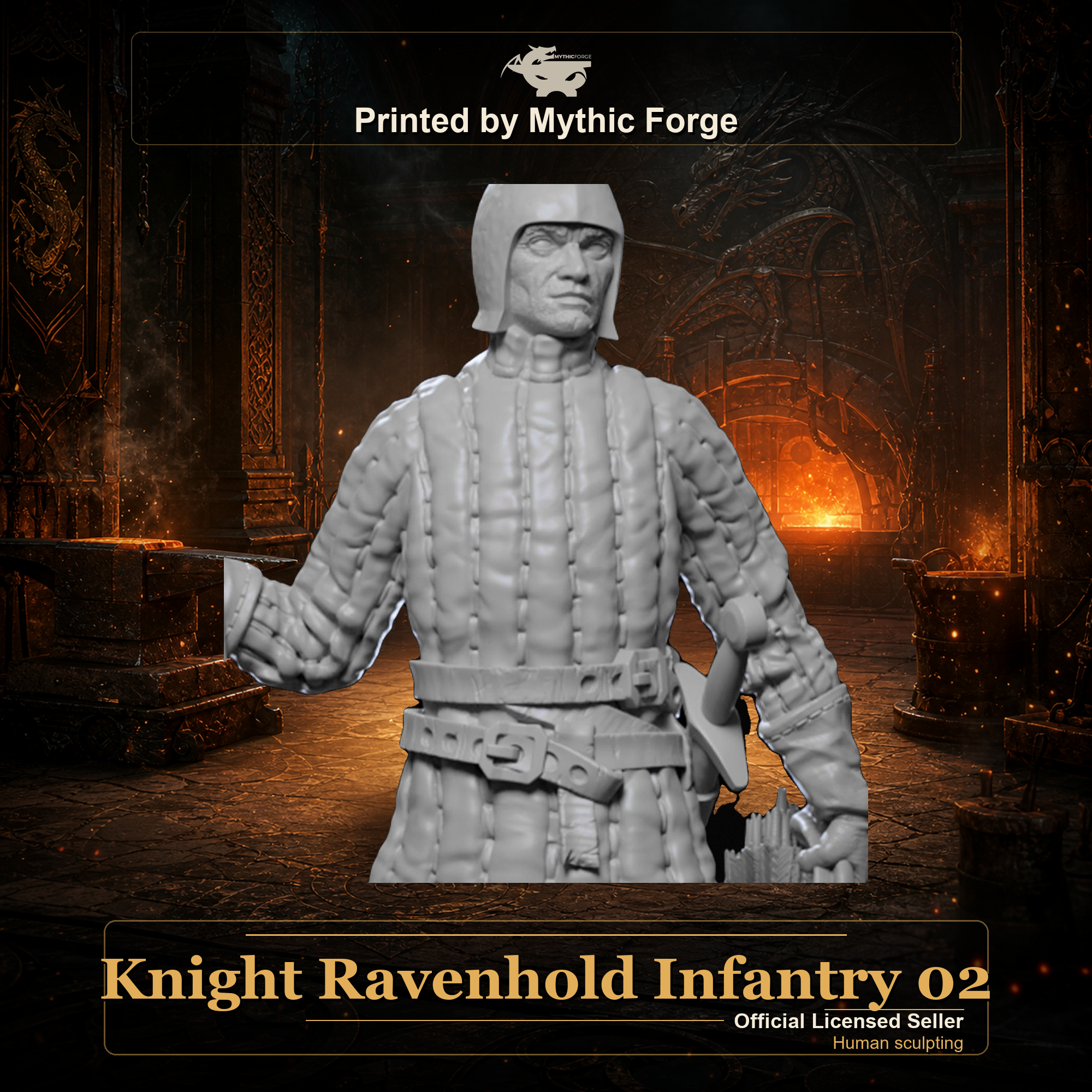 Knight Ravenhold Infantry 02 printed by Mythic Forge, tabletop RPG miniature