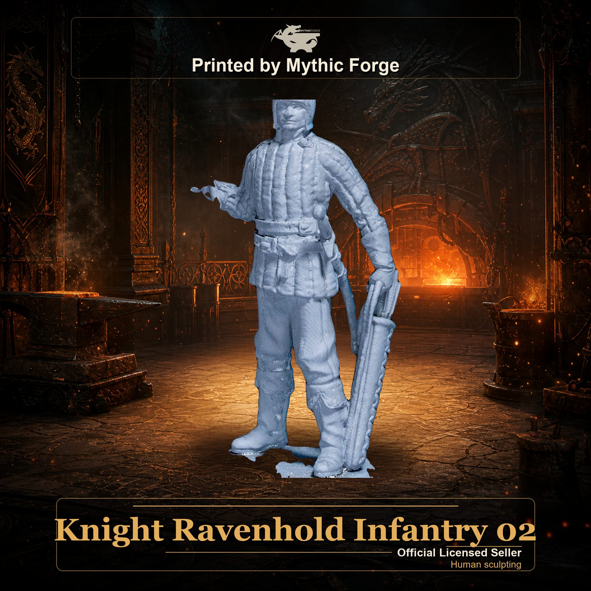 Knight Ravenhold Infantry 02 printed by Mythic Forge, tabletop RPG miniature