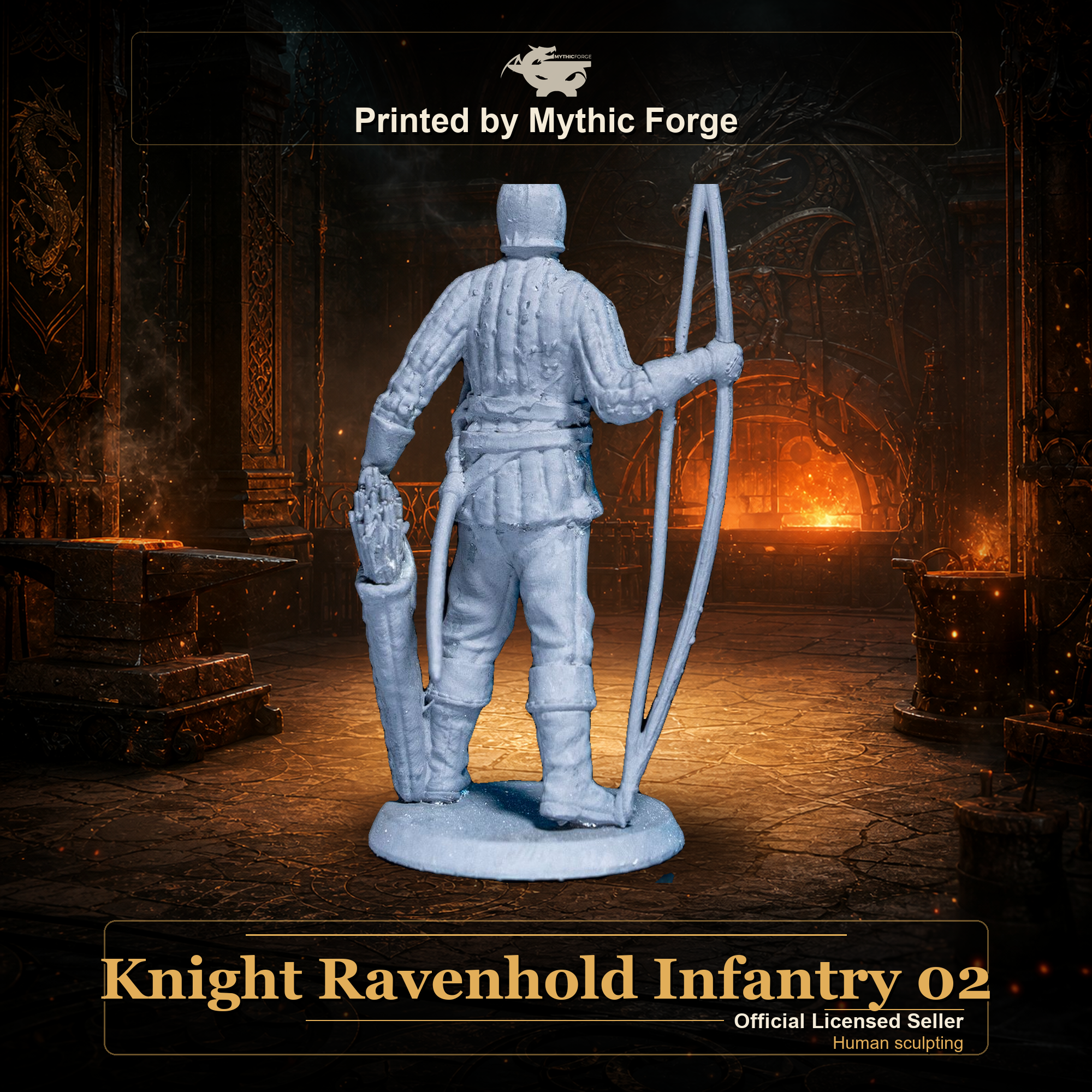 Knight Ravenhold Infantry 02 printed by Mythic Forge, tabletop RPG miniature