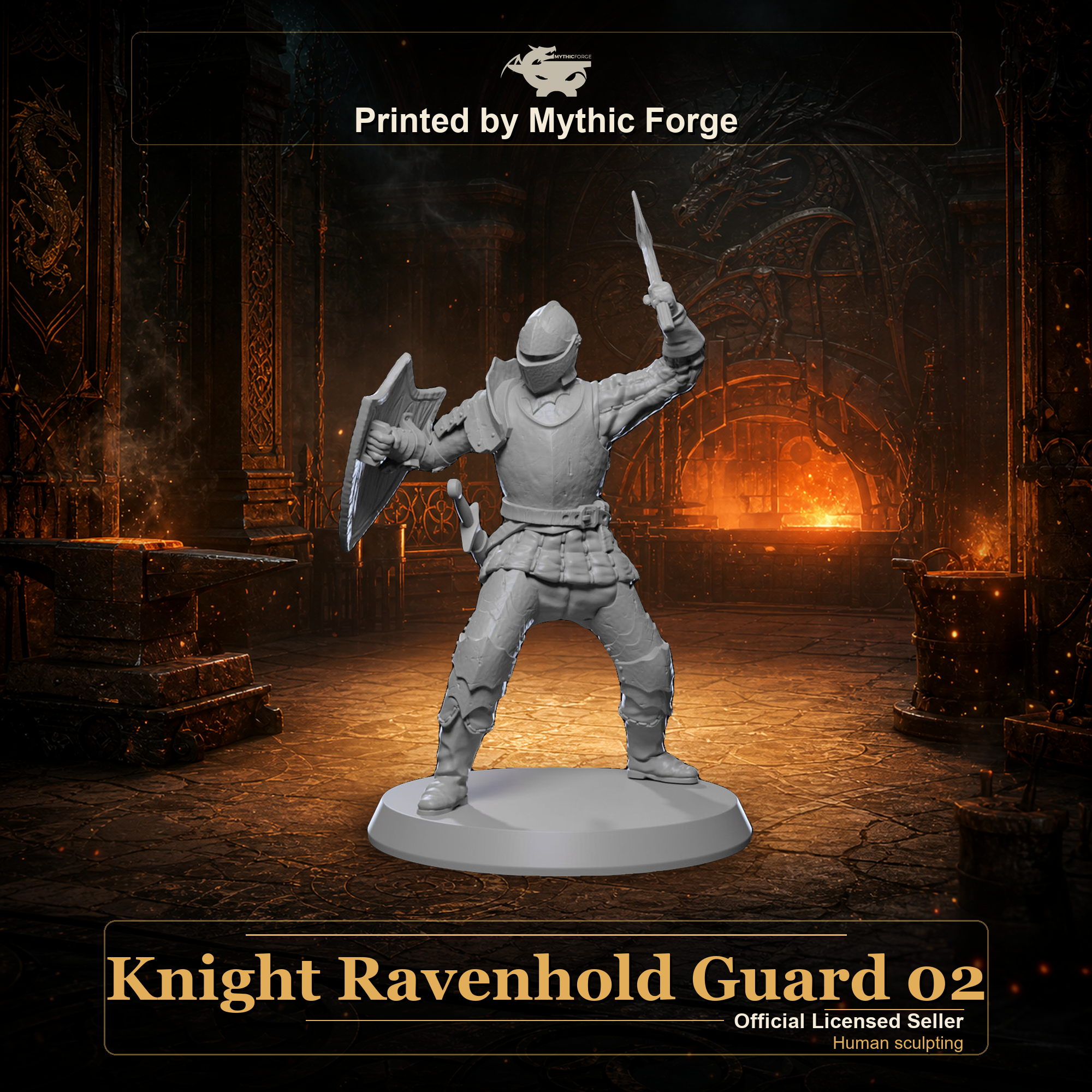Knight Ravenhold Guard 02 printed by Mythic Forge, tabletop RPG miniature