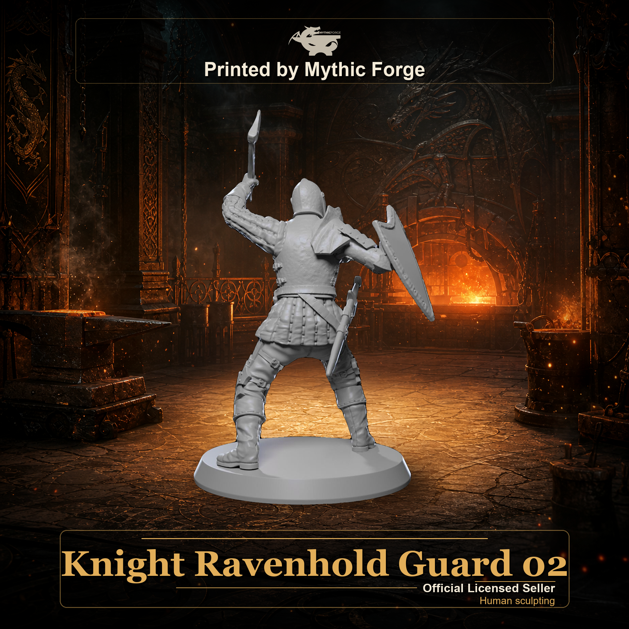 Knight Ravenhold Guard 02 printed by Mythic Forge, tabletop RPG miniature