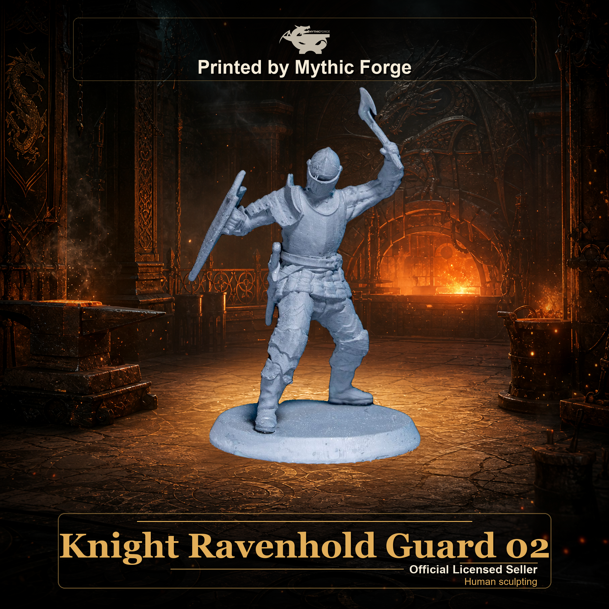 Knight Ravenhold Guard 02 printed by Mythic Forge, tabletop RPG miniature