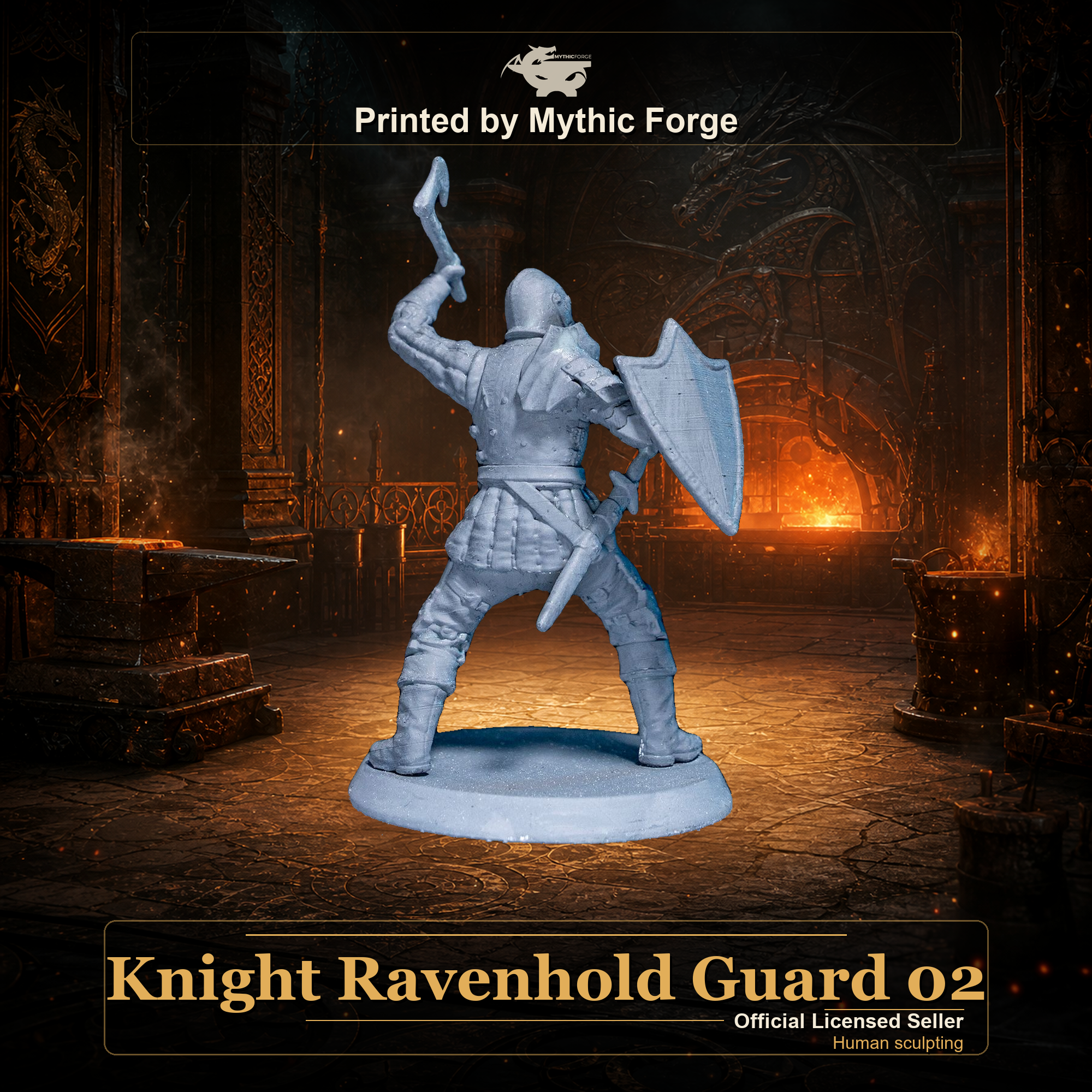 Knight Ravenhold Guard 02 printed by Mythic Forge, tabletop RPG miniature