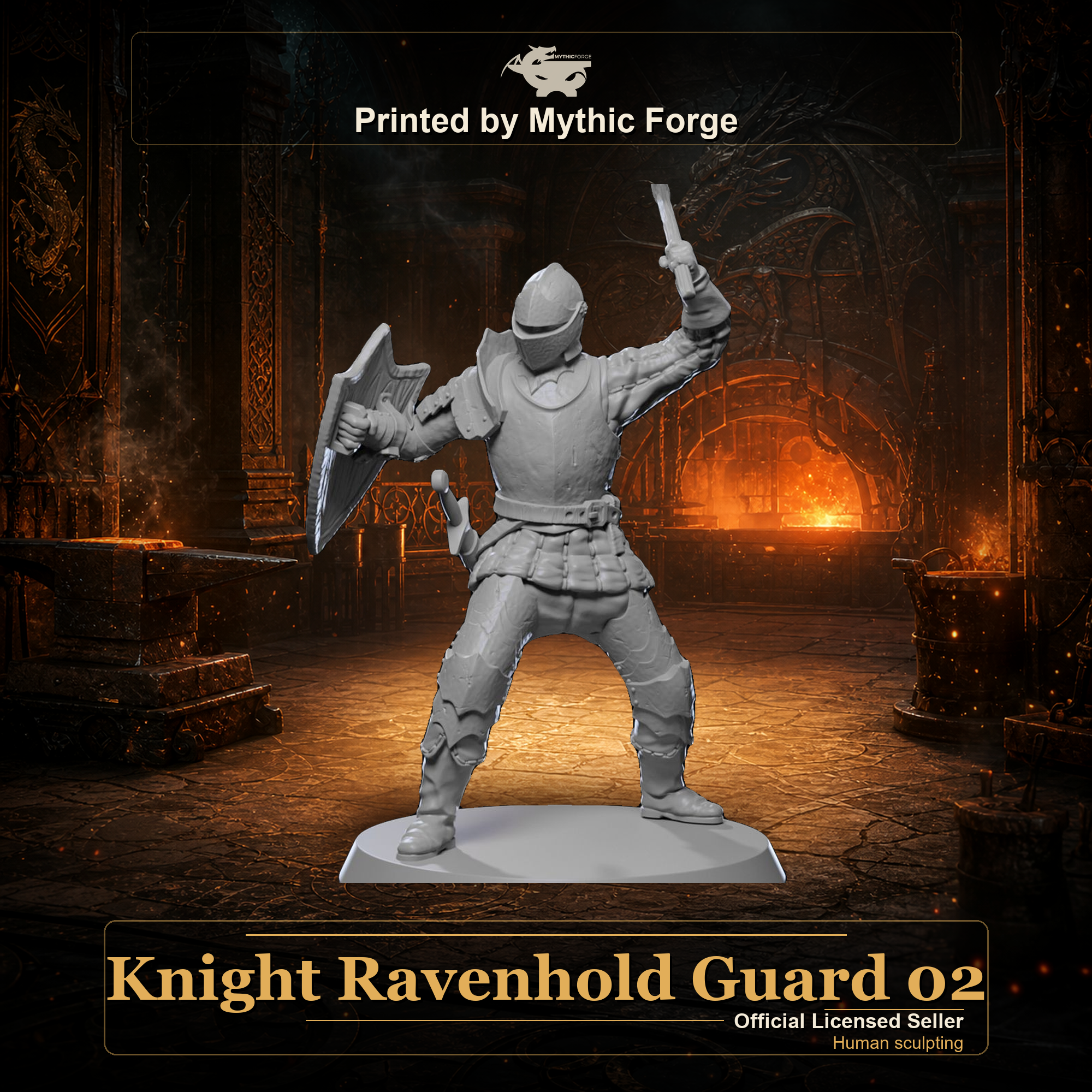 Knight Ravenhold Guard 02 printed by Mythic Forge, tabletop RPG miniature