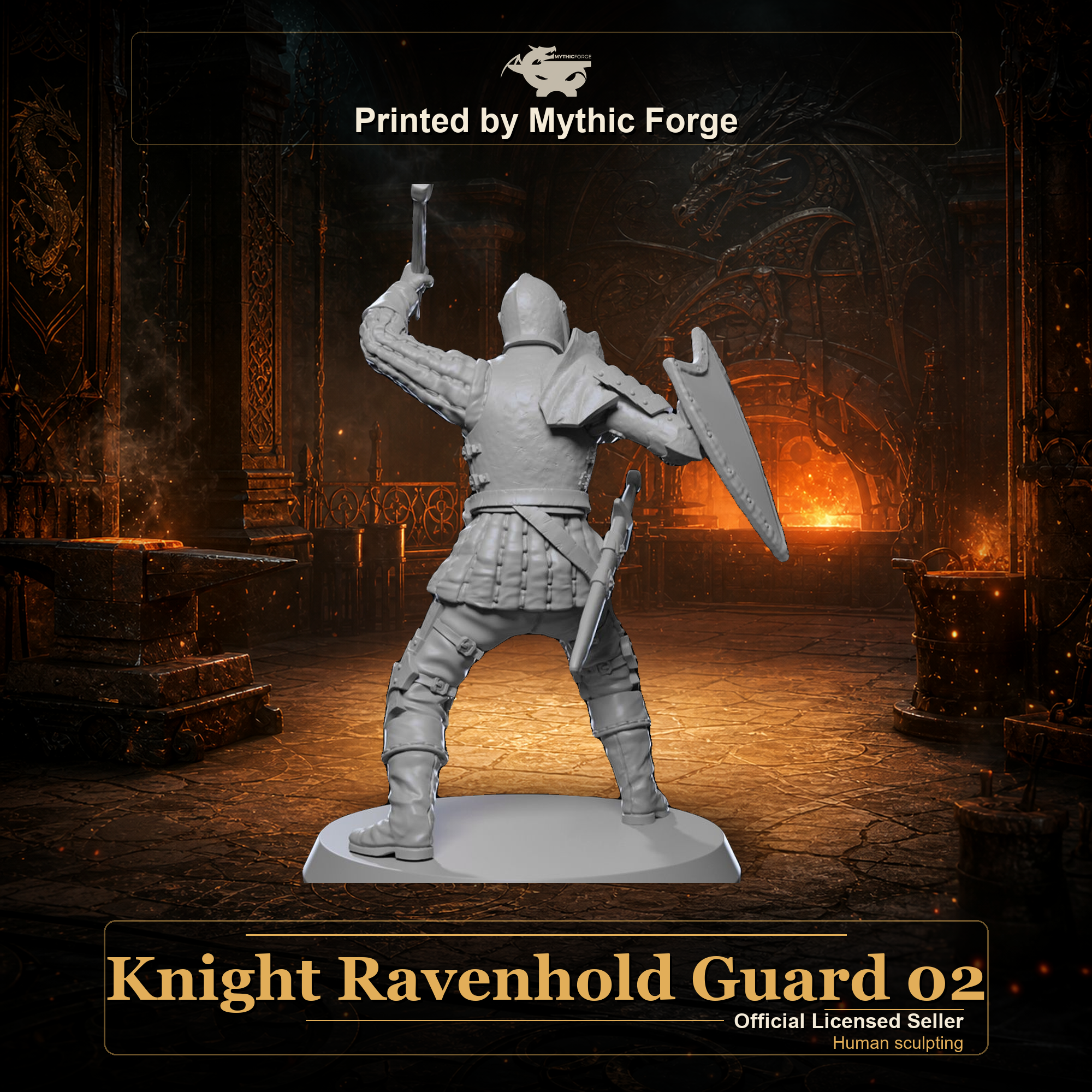 Knight Ravenhold Guard 02 printed by Mythic Forge, tabletop RPG miniature