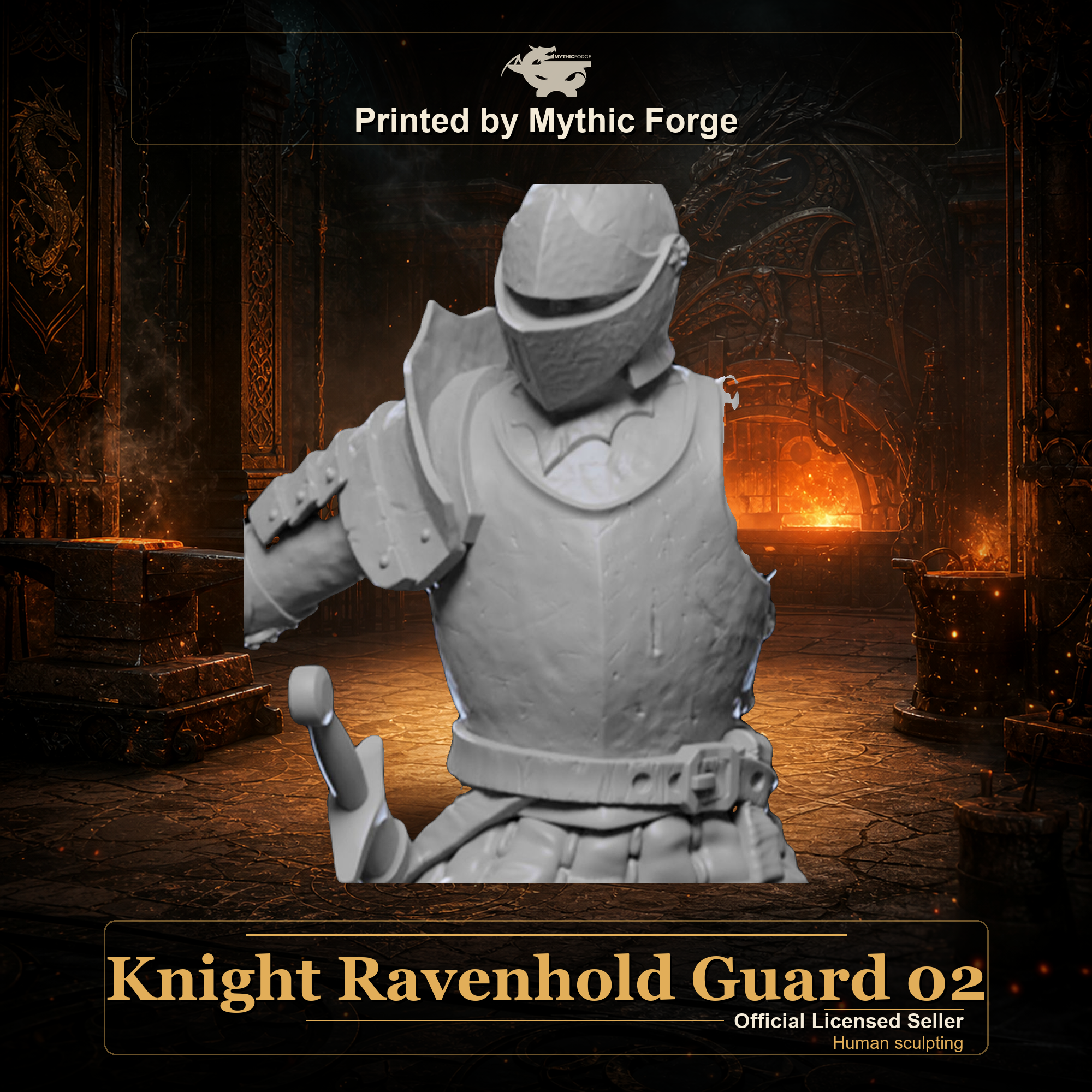 Knight Ravenhold Guard 02 printed by Mythic Forge, tabletop RPG miniature