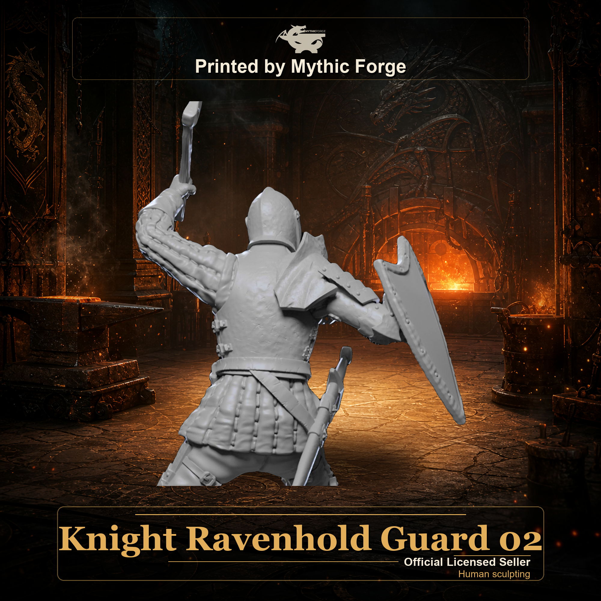 Knight Ravenhold Guard 02 printed by Mythic Forge, tabletop RPG miniature