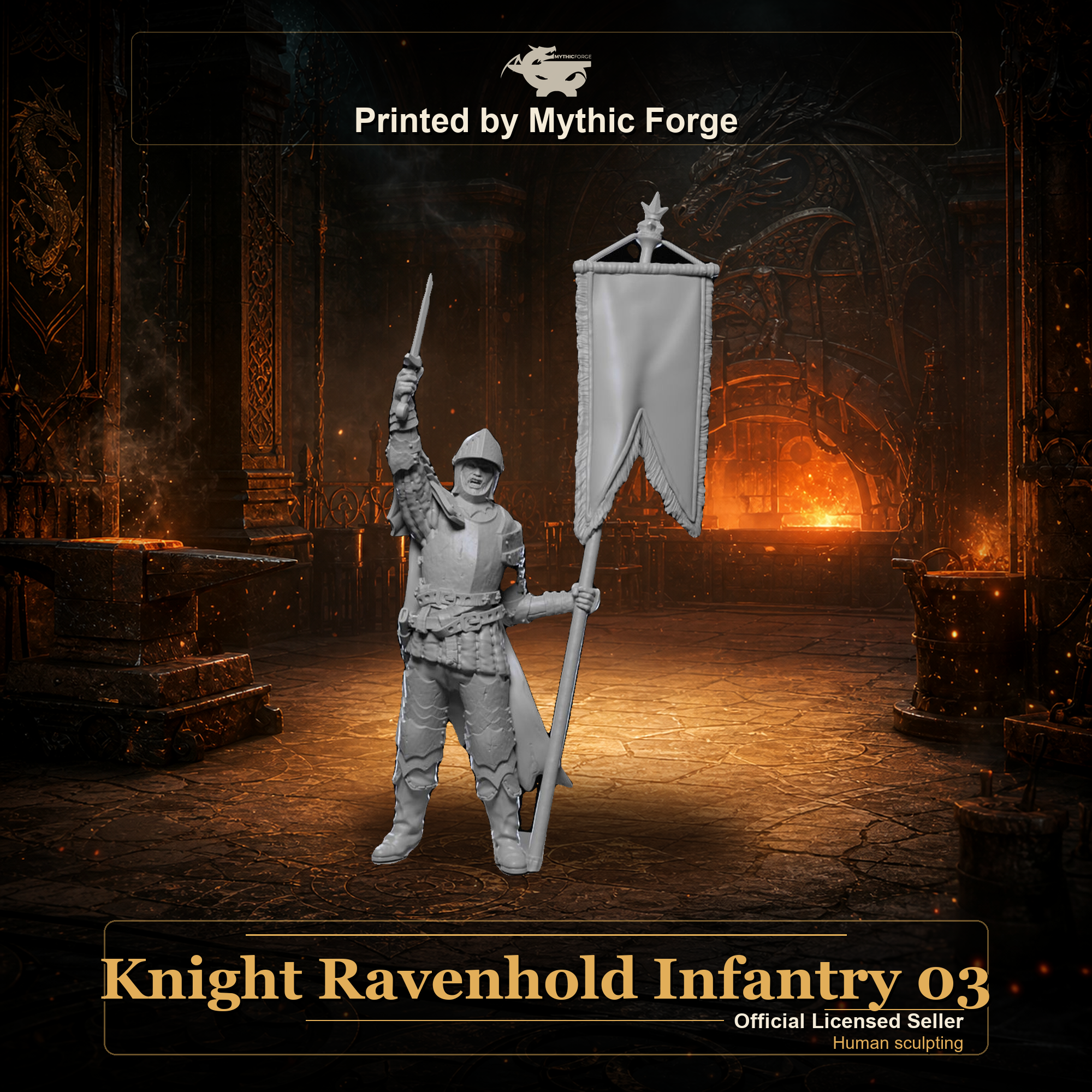 Knight Ravenhold Infantry 03 printed by Mythic Forge, tabletop RPG miniature