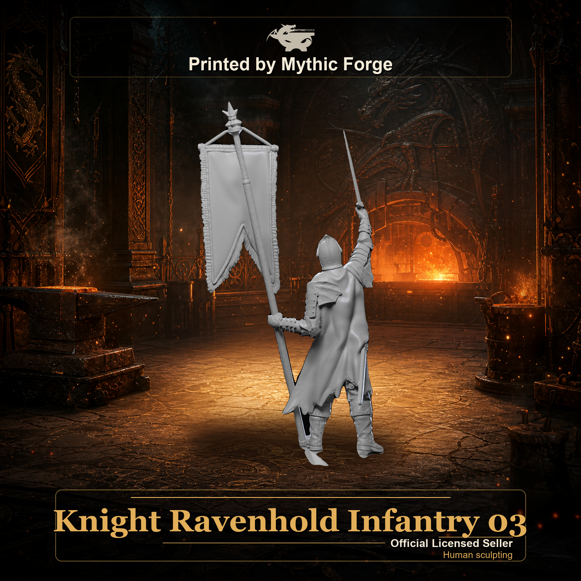 Knight Ravenhold Infantry 03 printed by Mythic Forge, tabletop RPG miniature