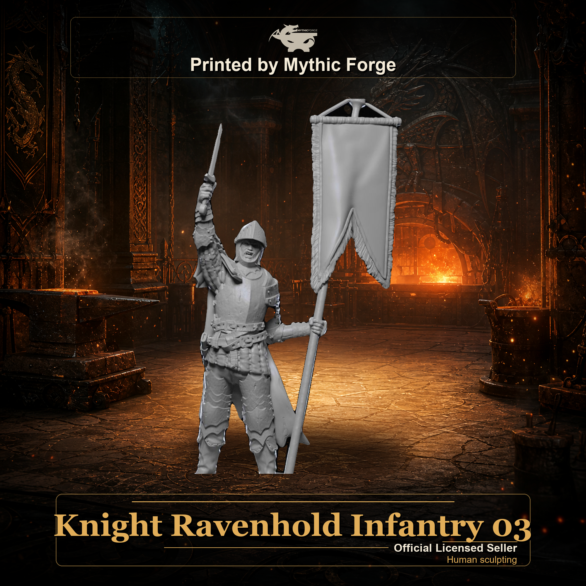 Knight Ravenhold Infantry 03 printed by Mythic Forge, tabletop RPG miniature