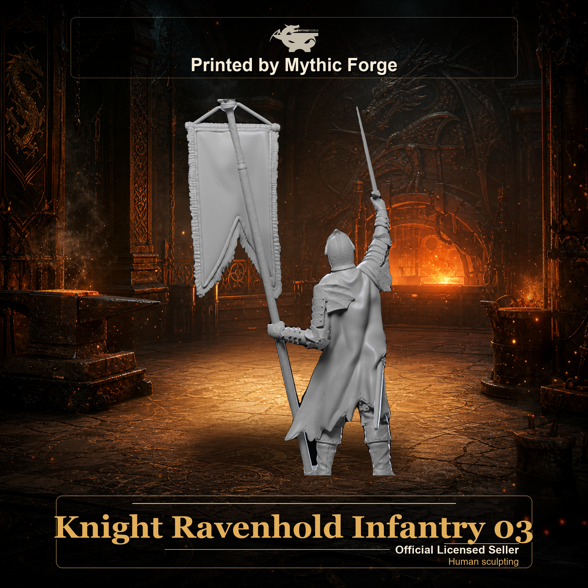 Knight Ravenhold Infantry 03 printed by Mythic Forge, tabletop RPG miniature