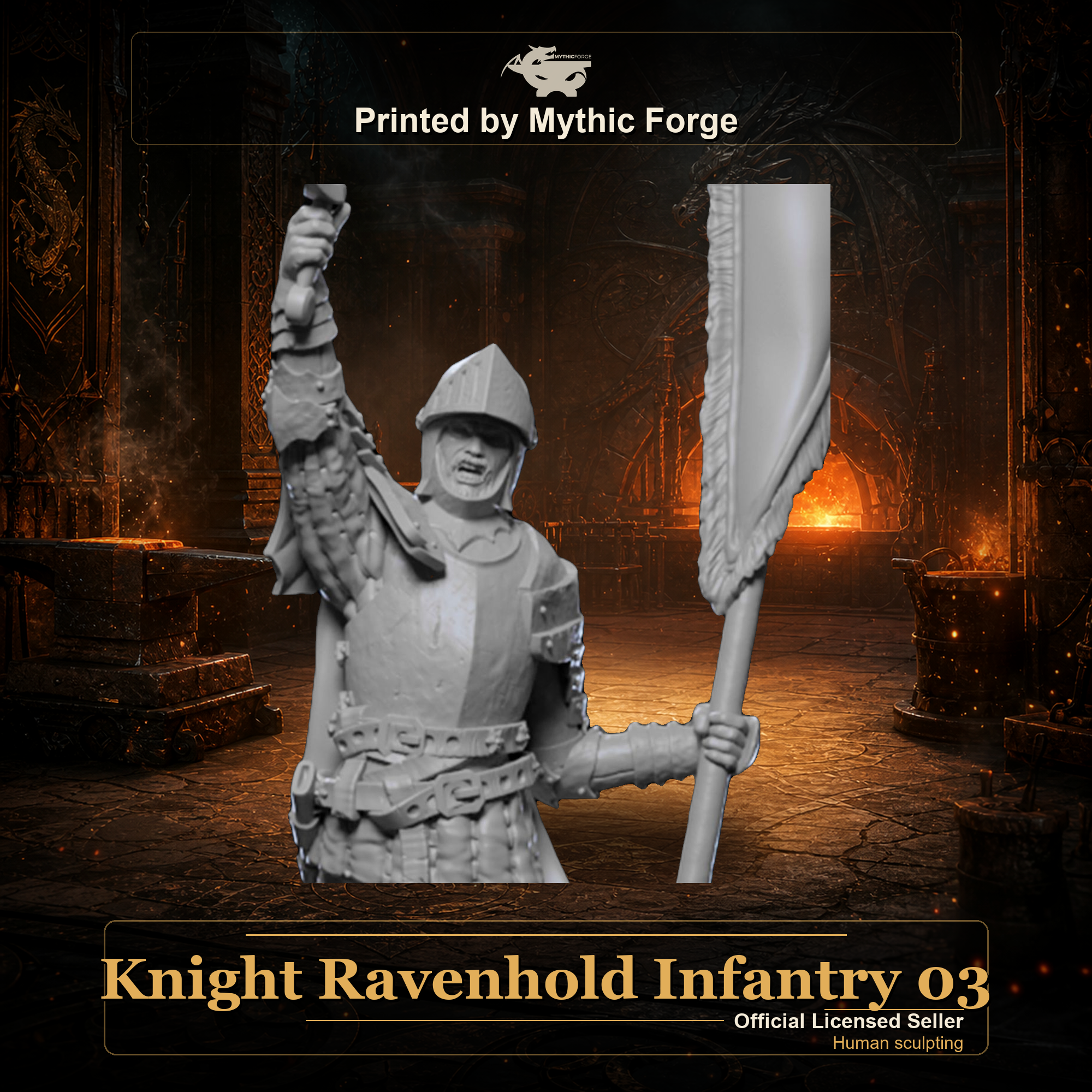 Knight Ravenhold Infantry 03 printed by Mythic Forge, tabletop RPG miniature