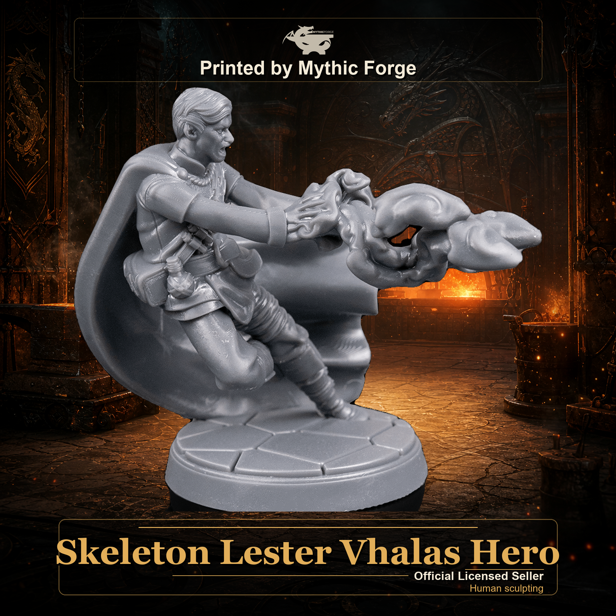 Skeleton Lester Vhalas Hero printed by Mythic Forge, tabletop RPG miniature