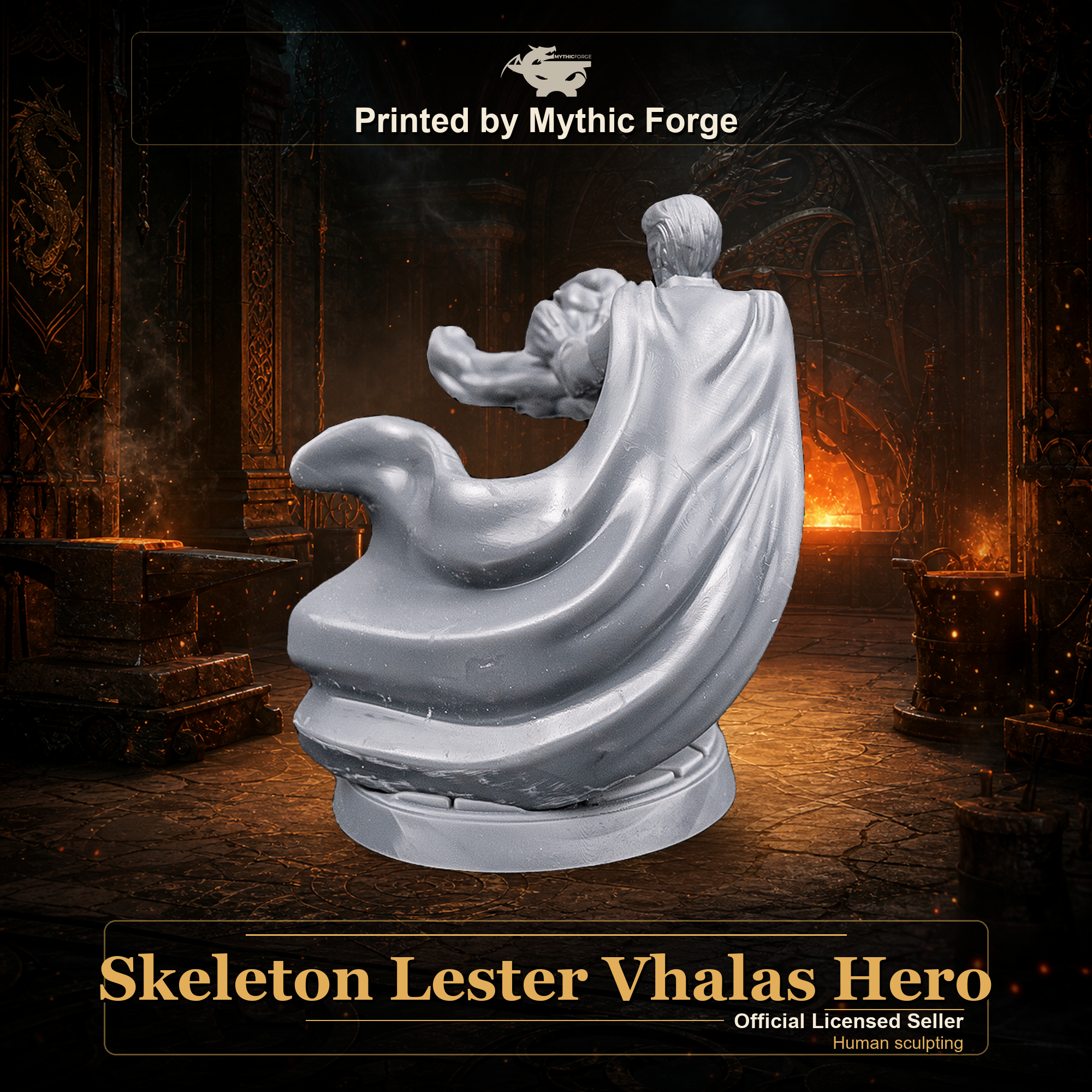 Skeleton Lester Vhalas Hero printed by Mythic Forge, tabletop RPG miniature