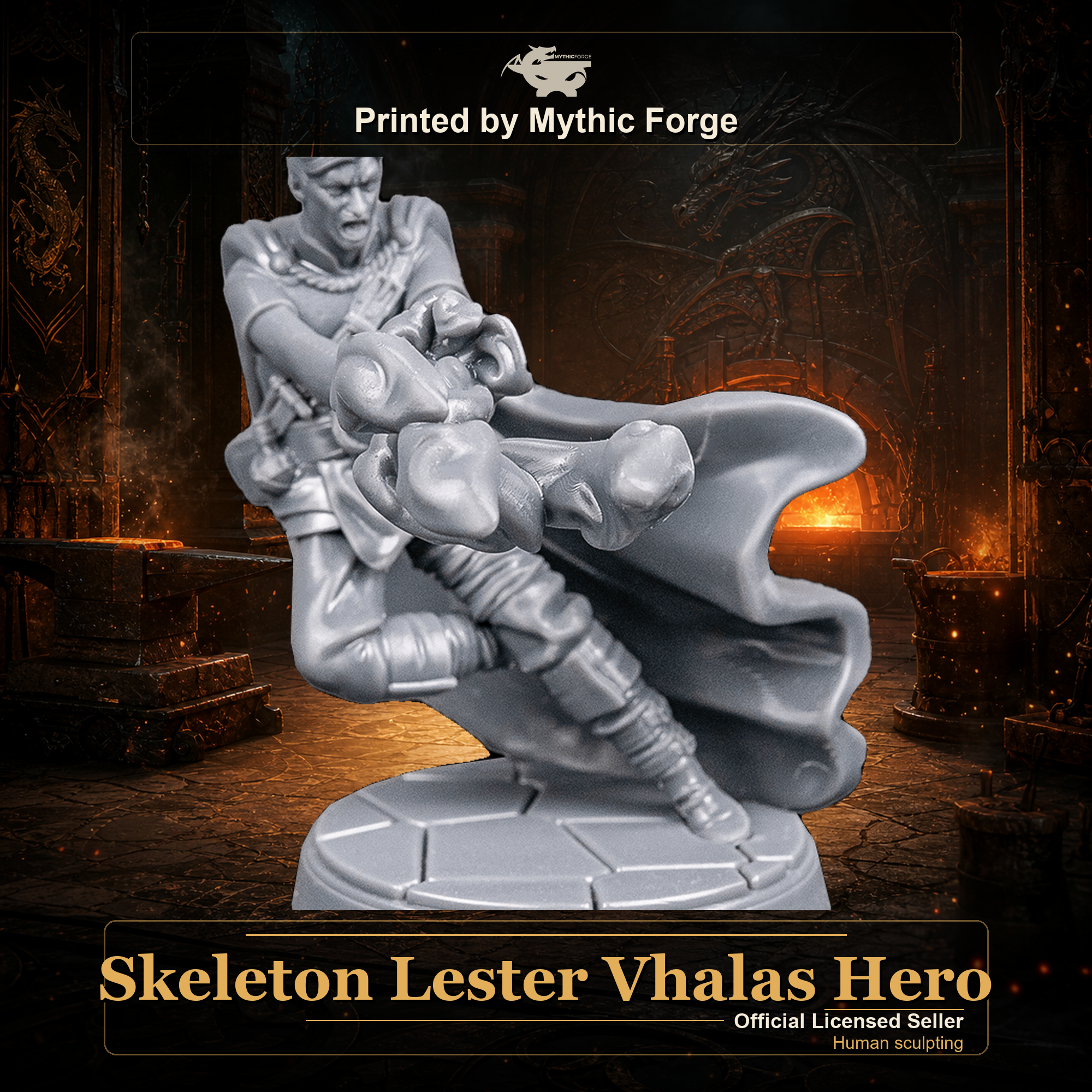 Skeleton Lester Vhalas Hero printed by Mythic Forge, tabletop RPG miniature