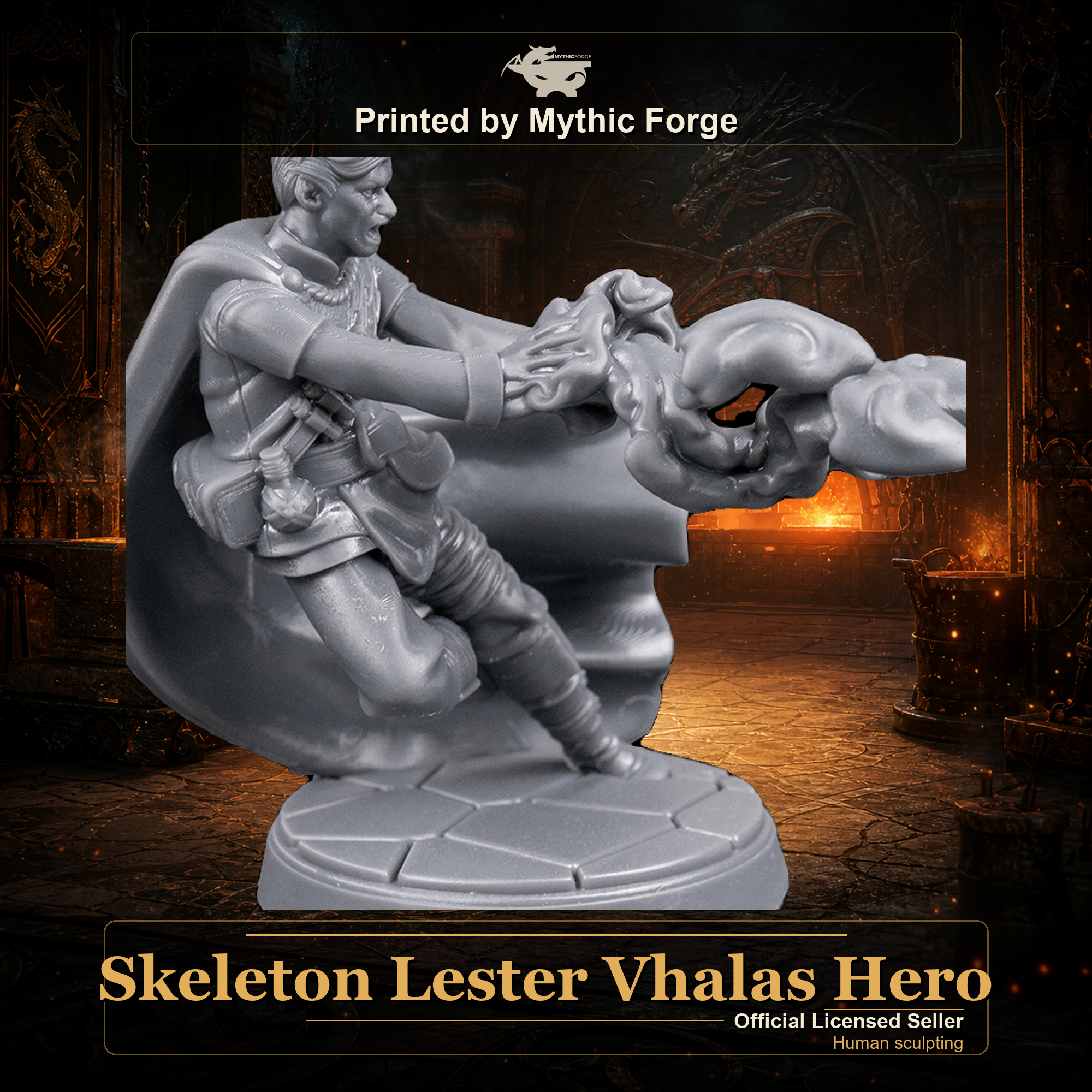 Skeleton Lester Vhalas Hero printed by Mythic Forge, tabletop RPG miniature