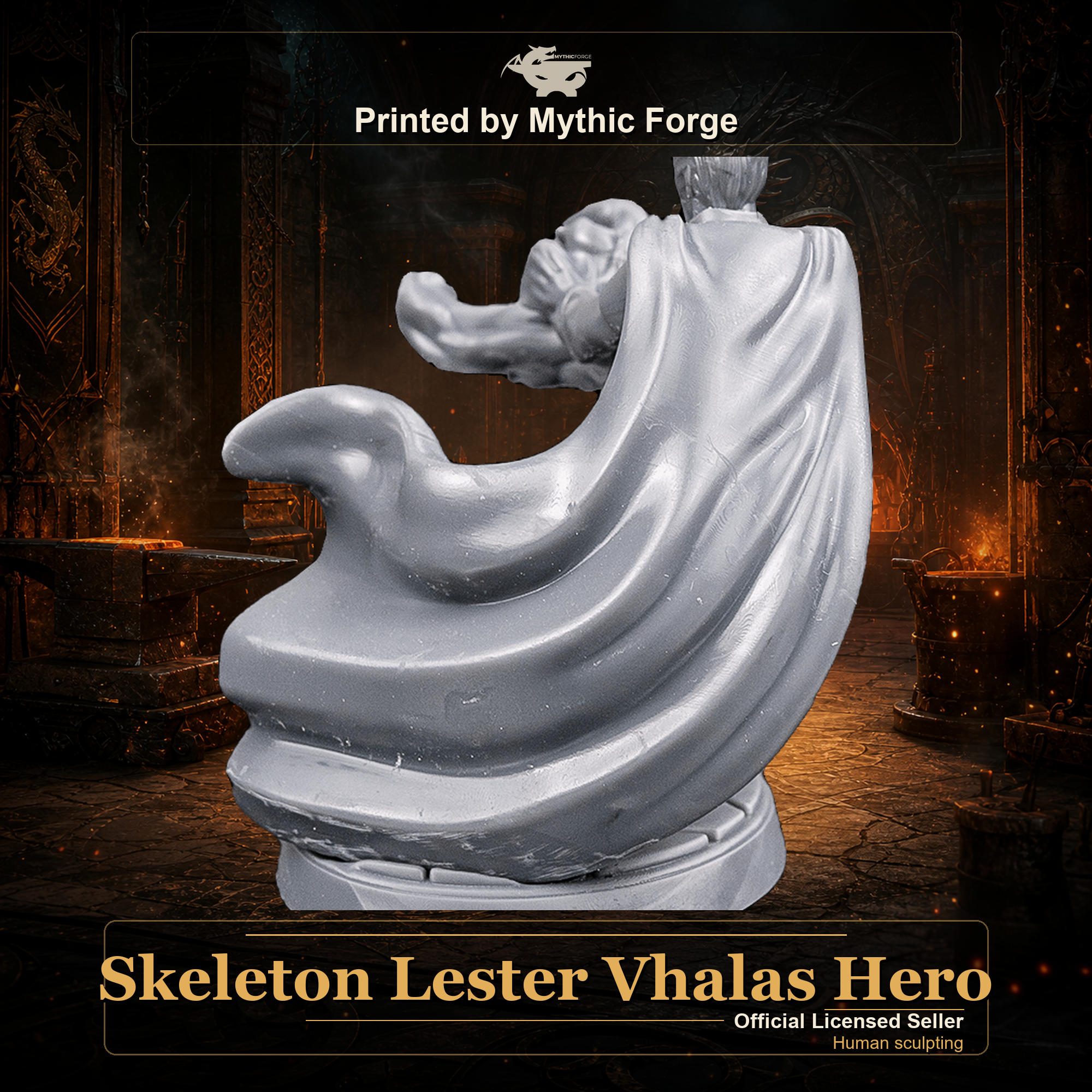 Skeleton Lester Vhalas Hero printed by Mythic Forge, tabletop RPG miniature