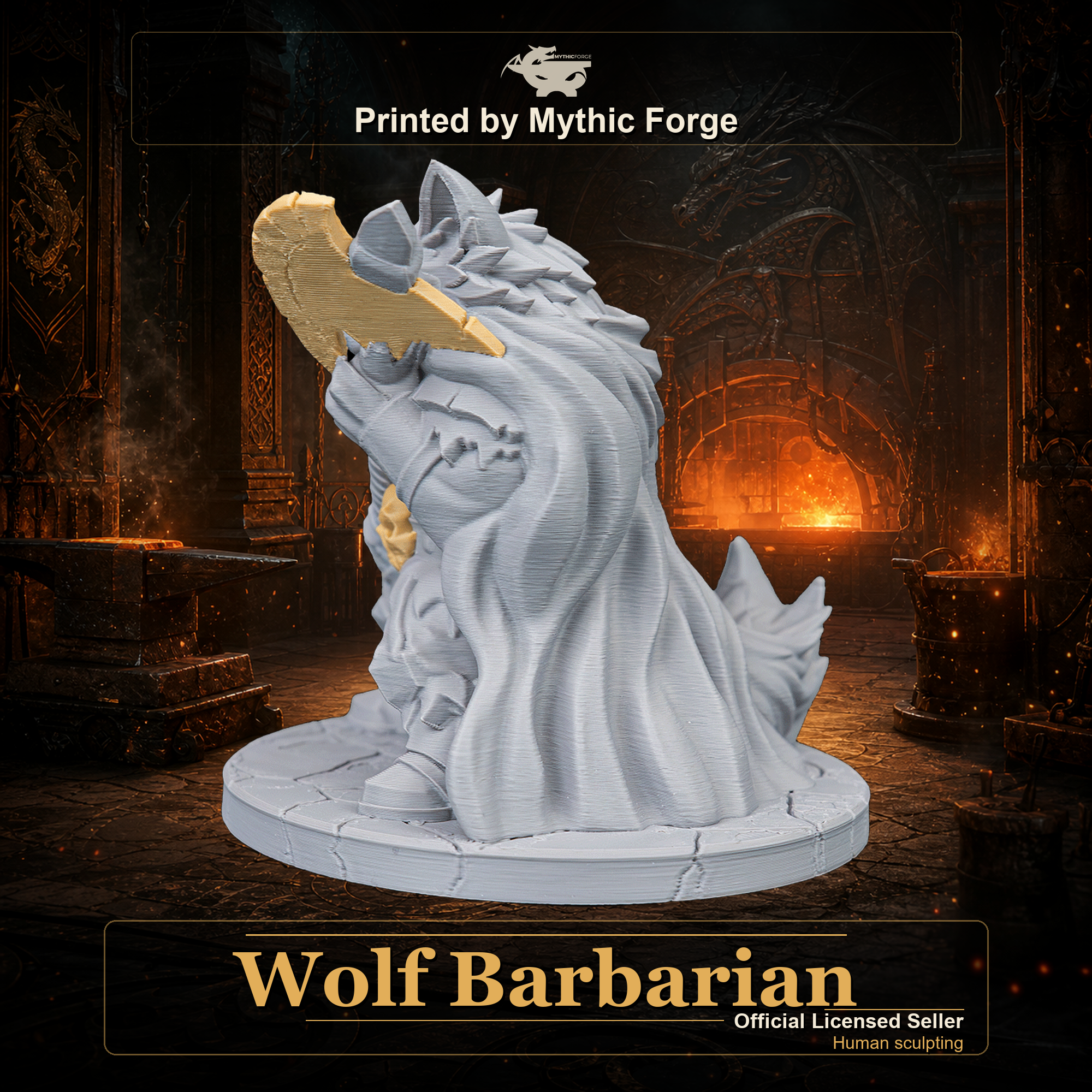 Wolf Barbarian printed by Mythic Forge, tabletop RPG miniature