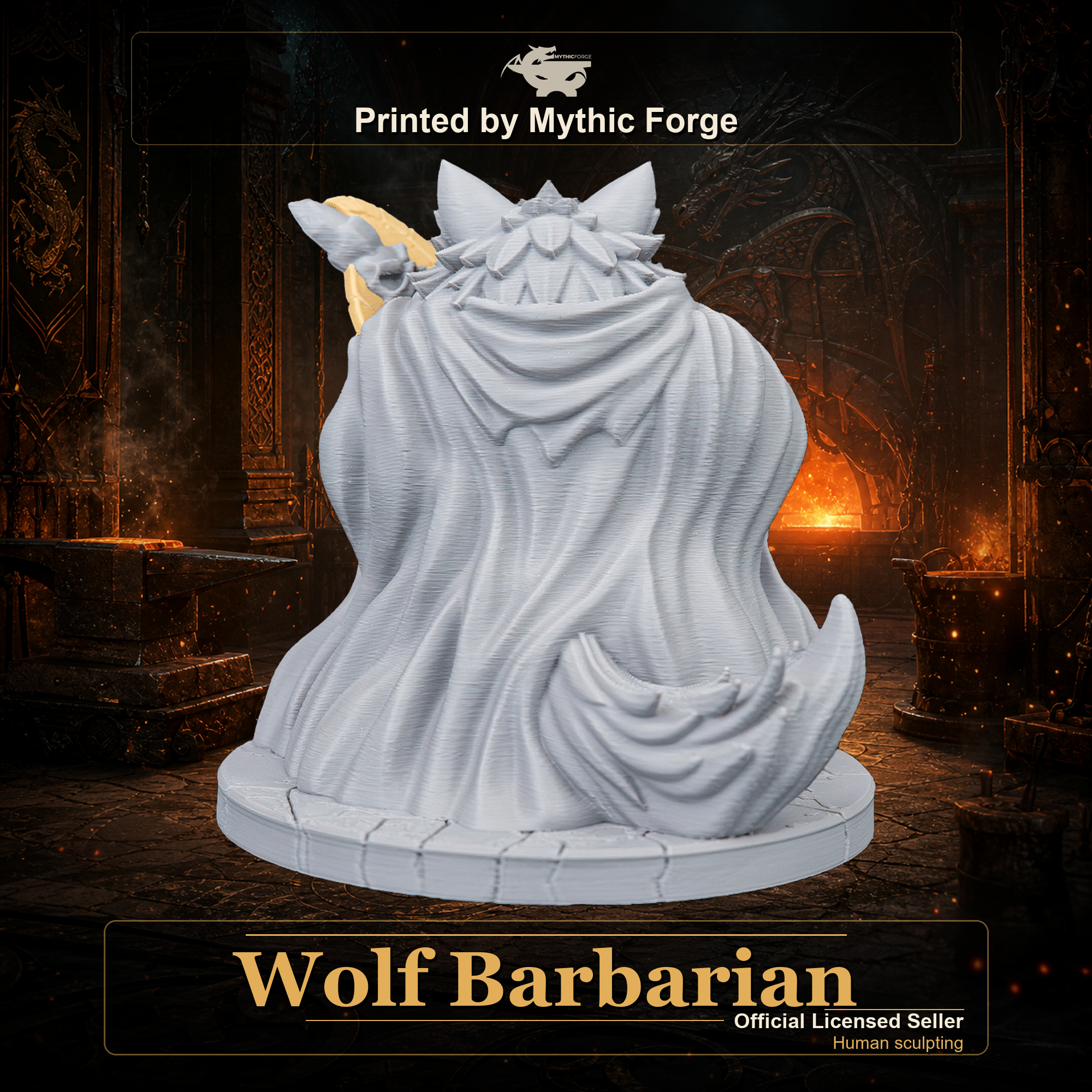 Wolf Barbarian printed by Mythic Forge, tabletop RPG miniature