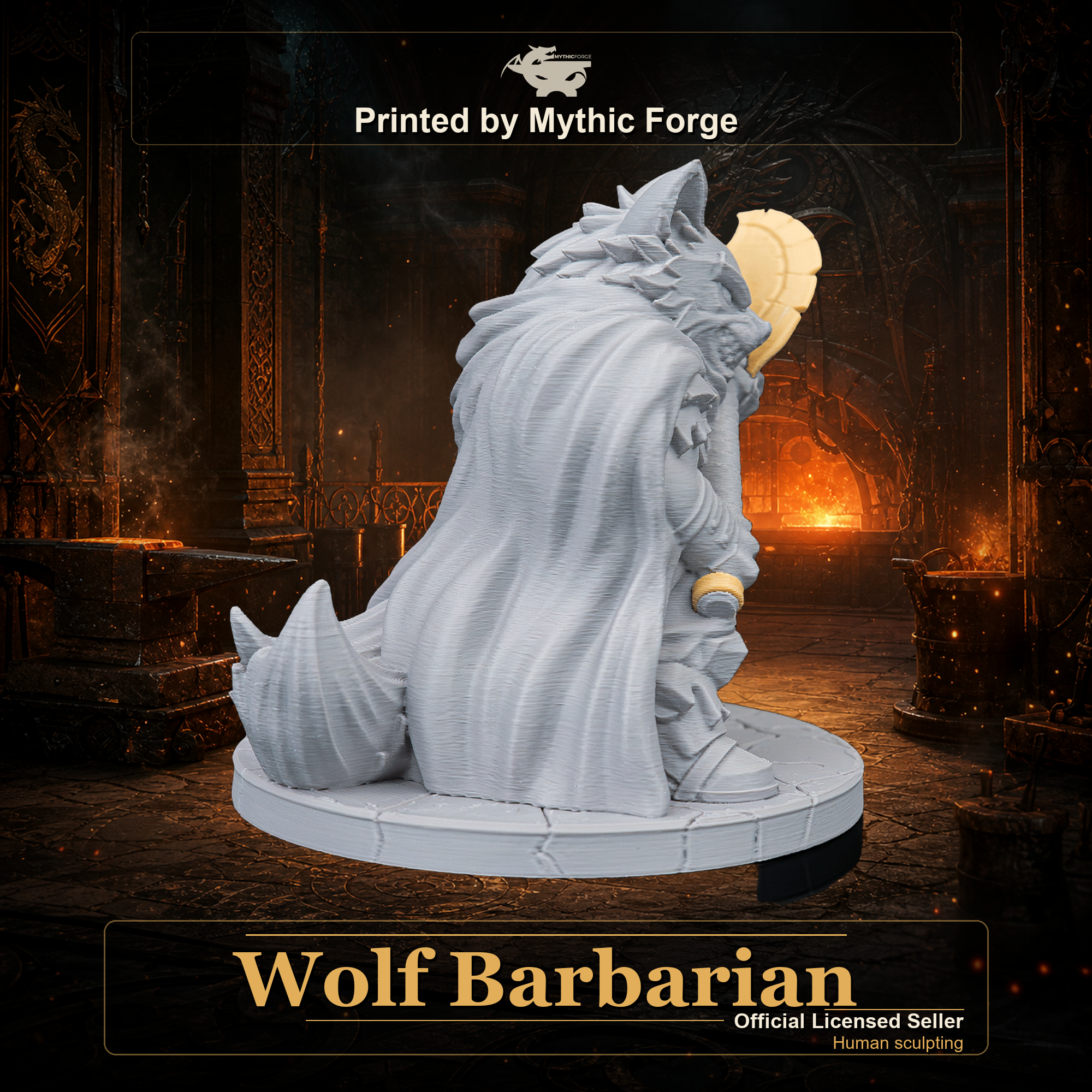 Wolf Barbarian printed by Mythic Forge, tabletop RPG miniature