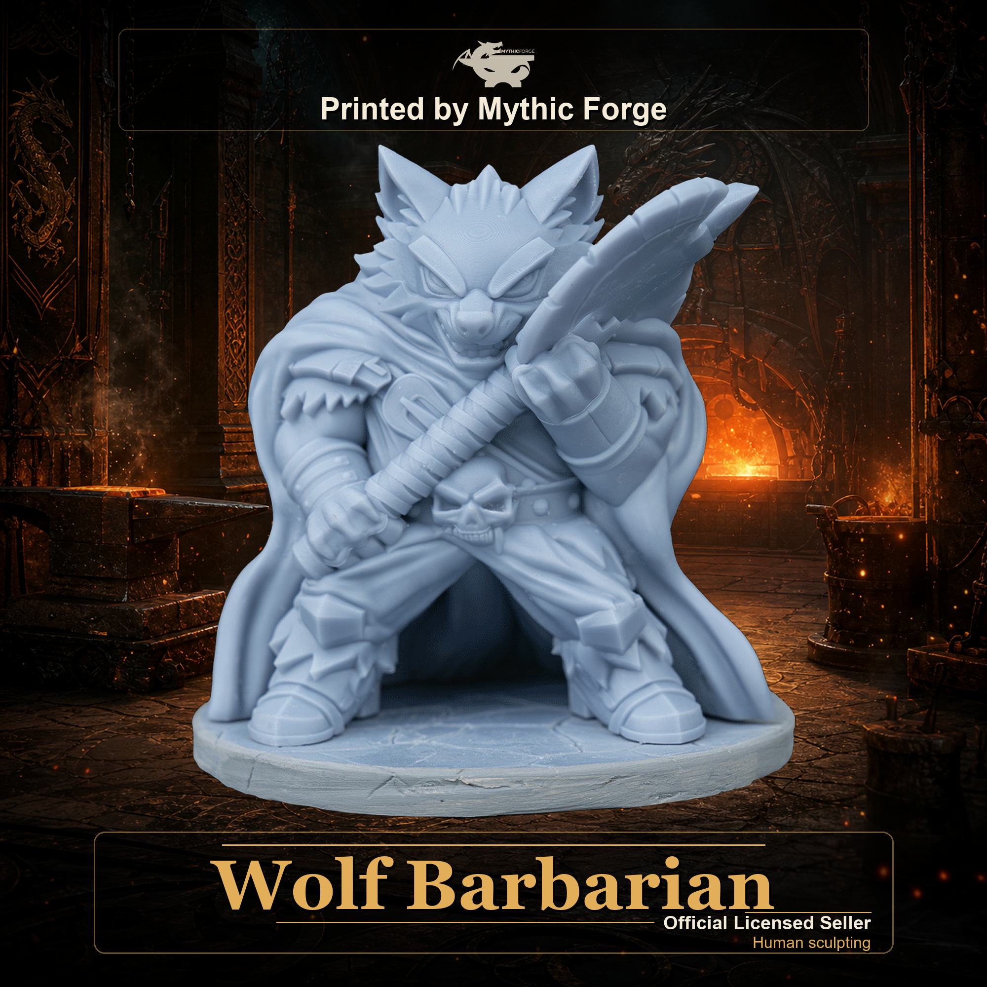 Wolf Barbarian printed by Mythic Forge, tabletop RPG miniature