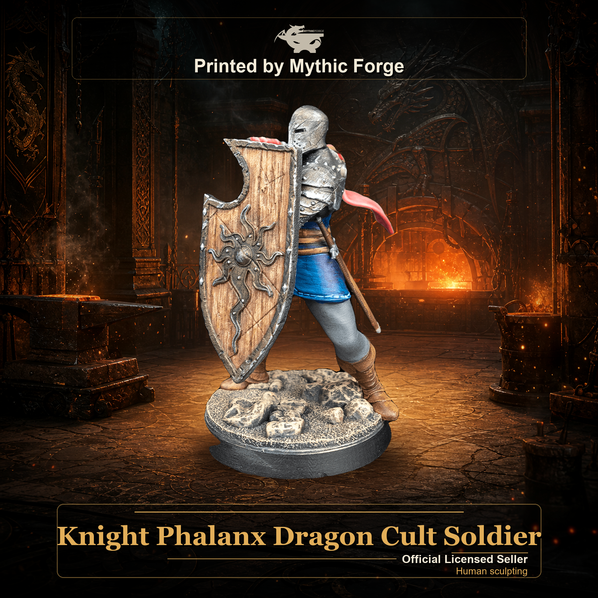Knight Phalanx Dragon Cult Soldier printed by Mythic Forge, tabletop RPG miniature