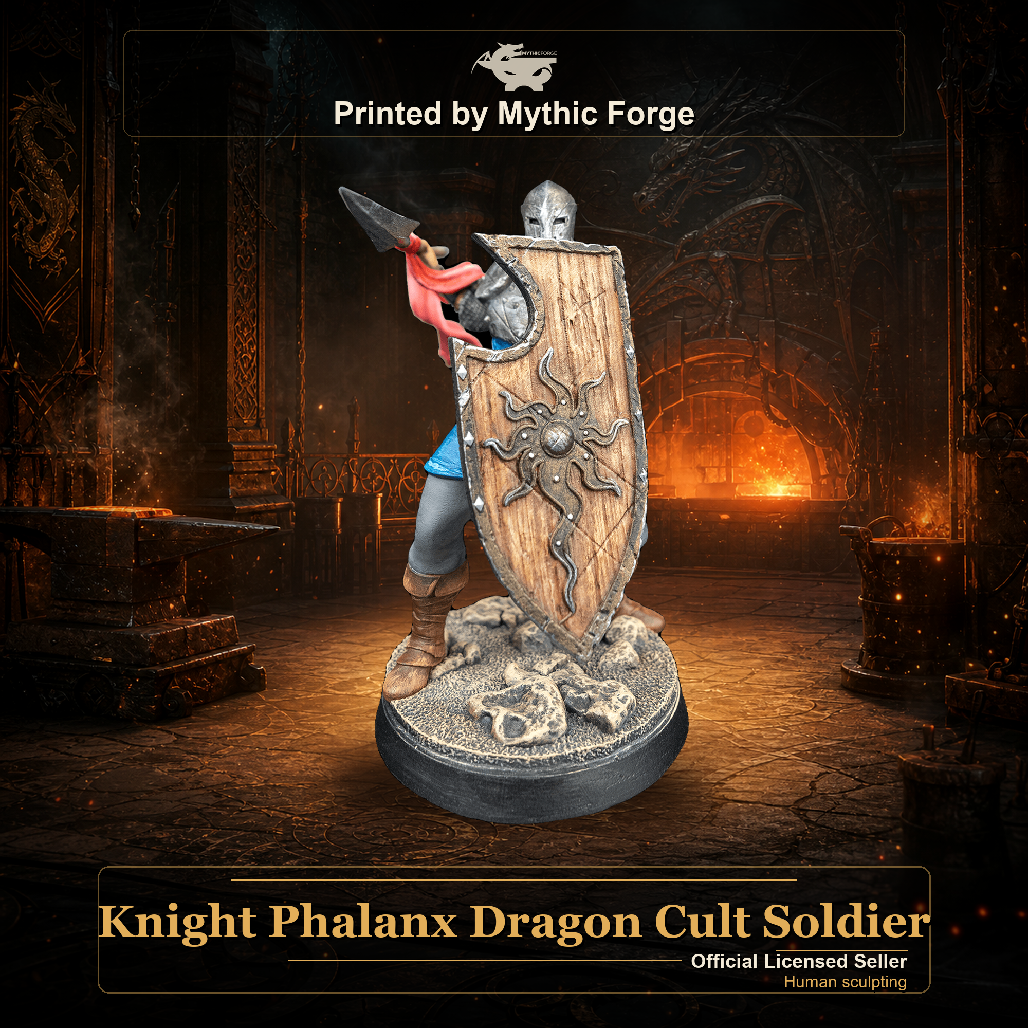 Knight Phalanx Dragon Cult Soldier printed by Mythic Forge, tabletop RPG miniature