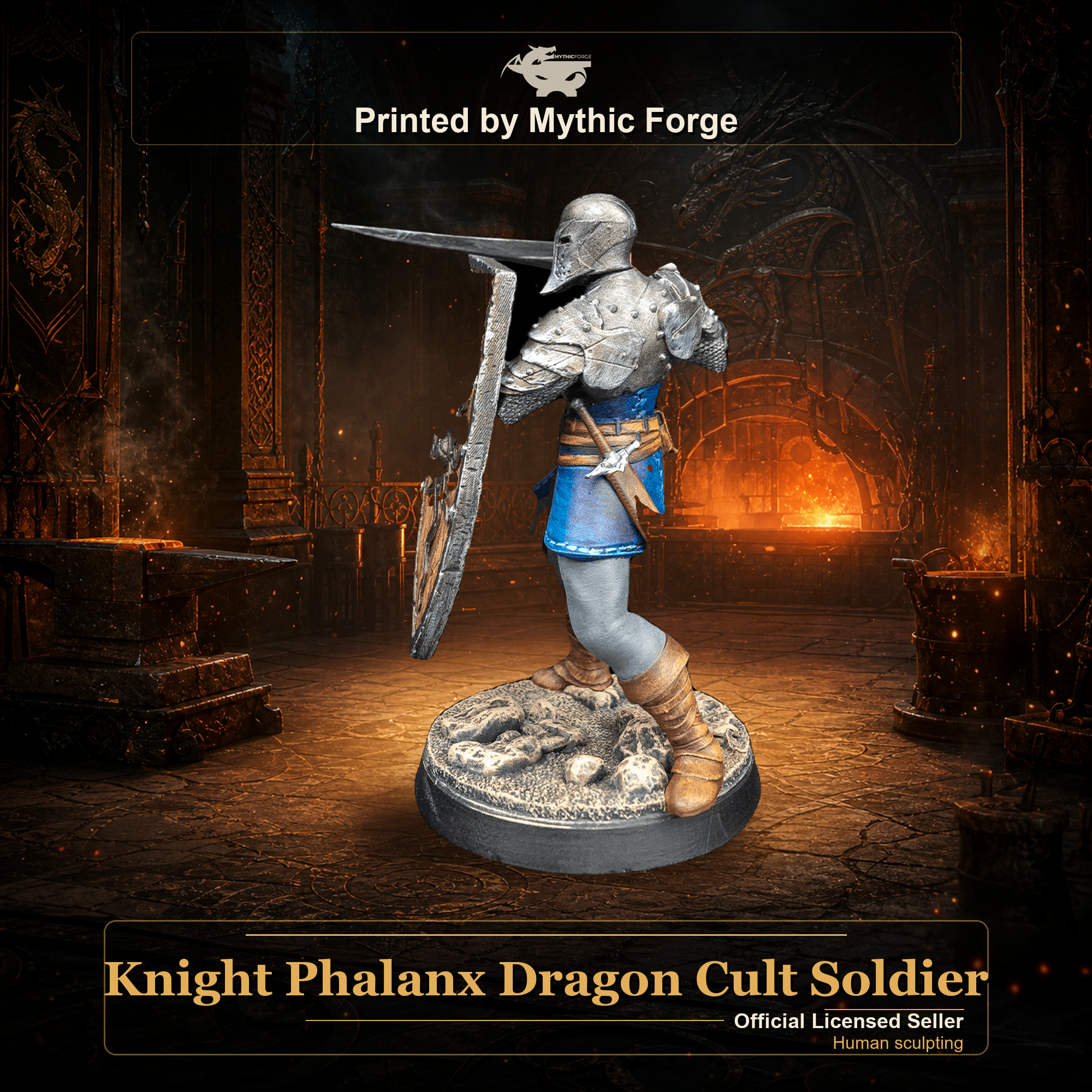 Knight Phalanx Dragon Cult Soldier printed by Mythic Forge, tabletop RPG miniature
