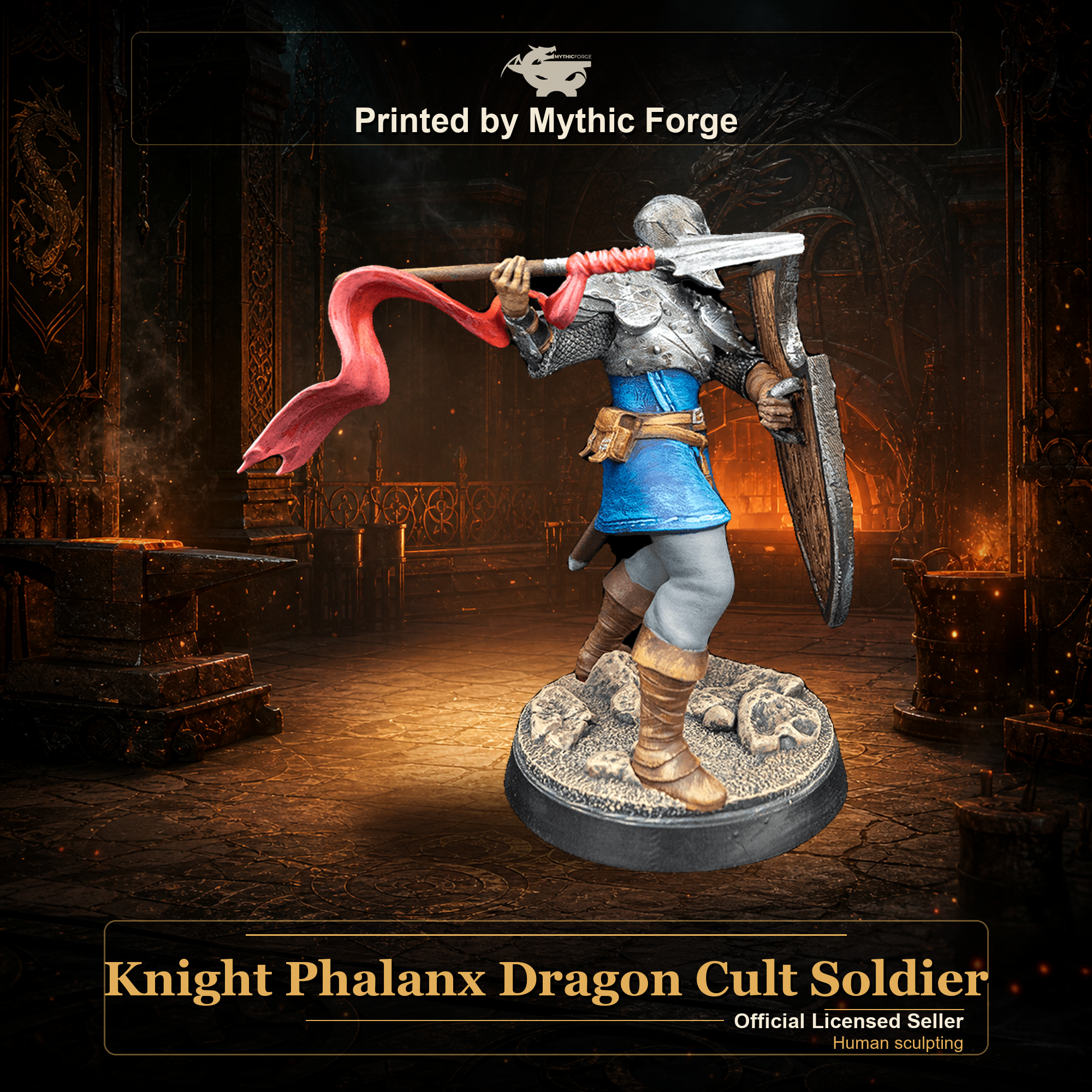 Knight Phalanx Dragon Cult Soldier printed by Mythic Forge, tabletop RPG miniature
