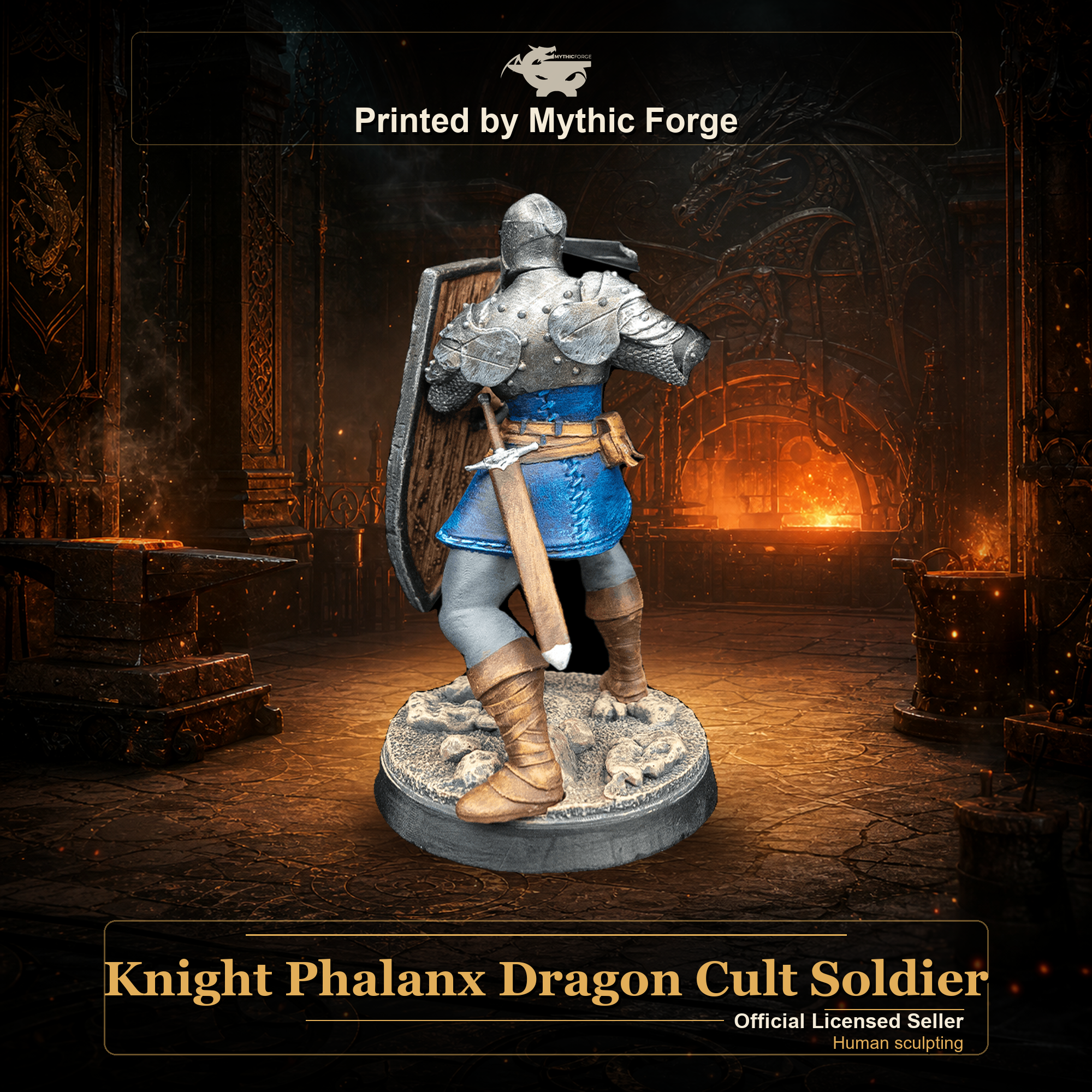 Knight Phalanx Dragon Cult Soldier printed by Mythic Forge, tabletop RPG miniature