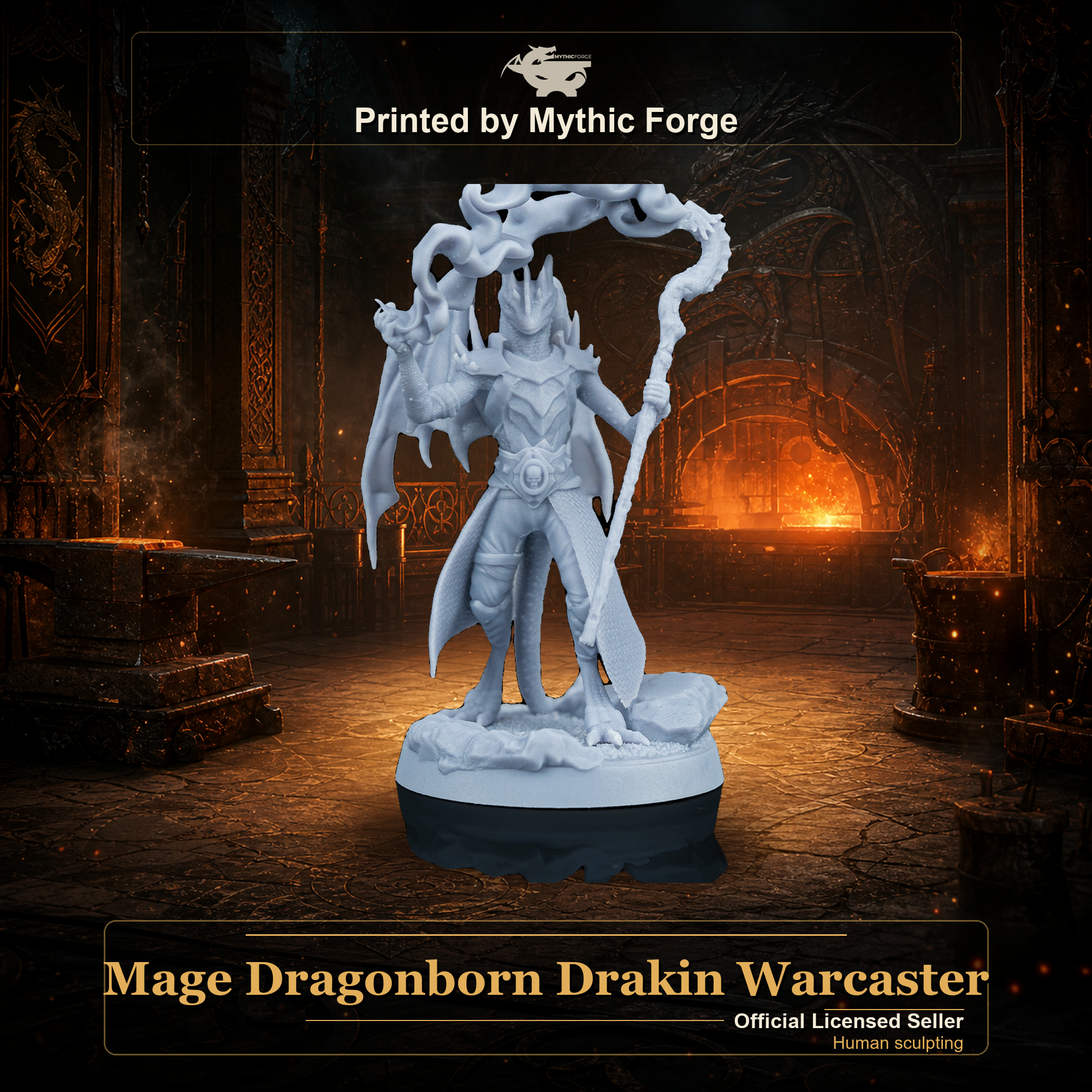 Mage Dragonborn Drakin Warcaster printed by Mythic Forge