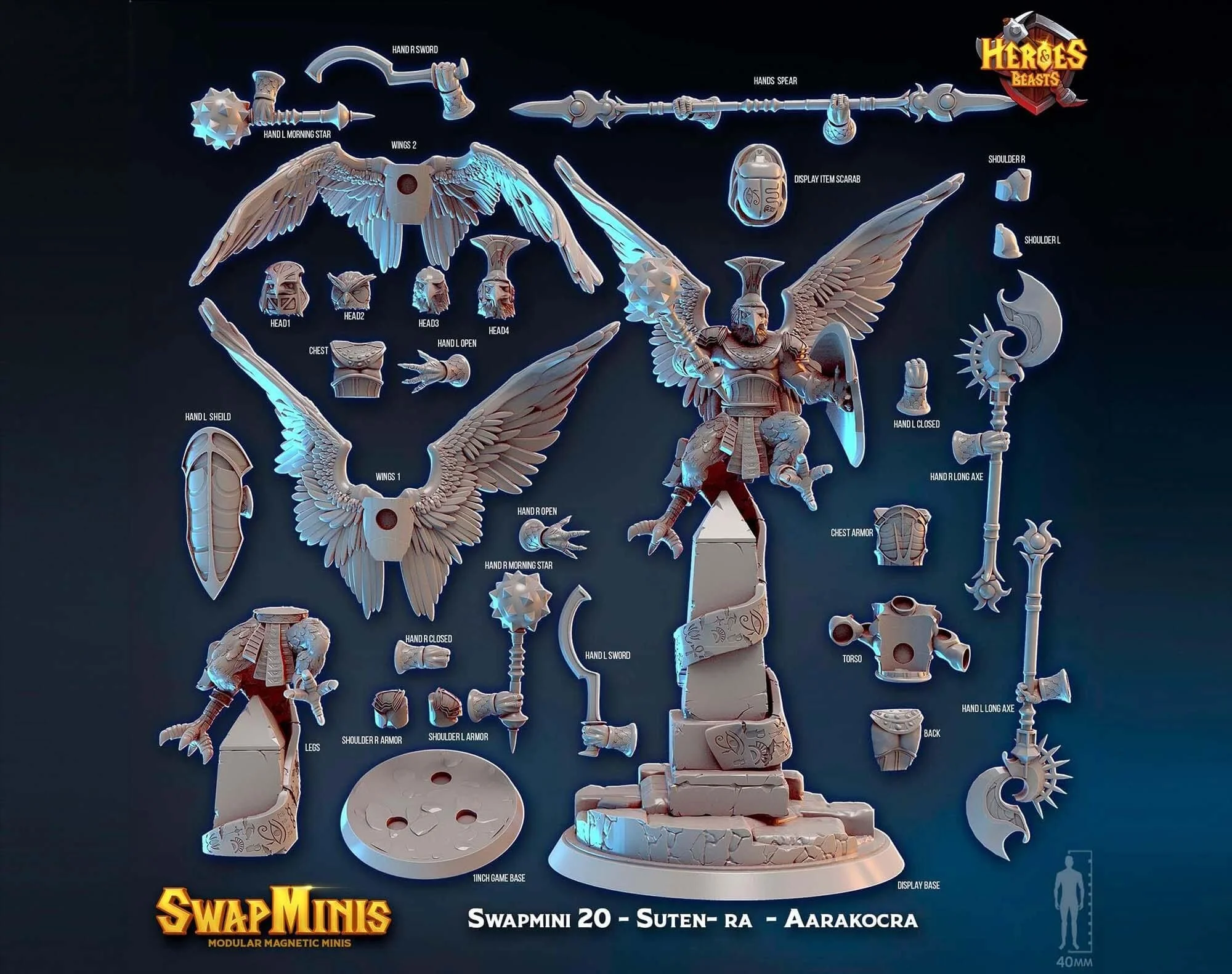 Modular RPG - Swapmini Aarakocra - Suten Ra - Bundle modular miniature printed by Mythic Forge