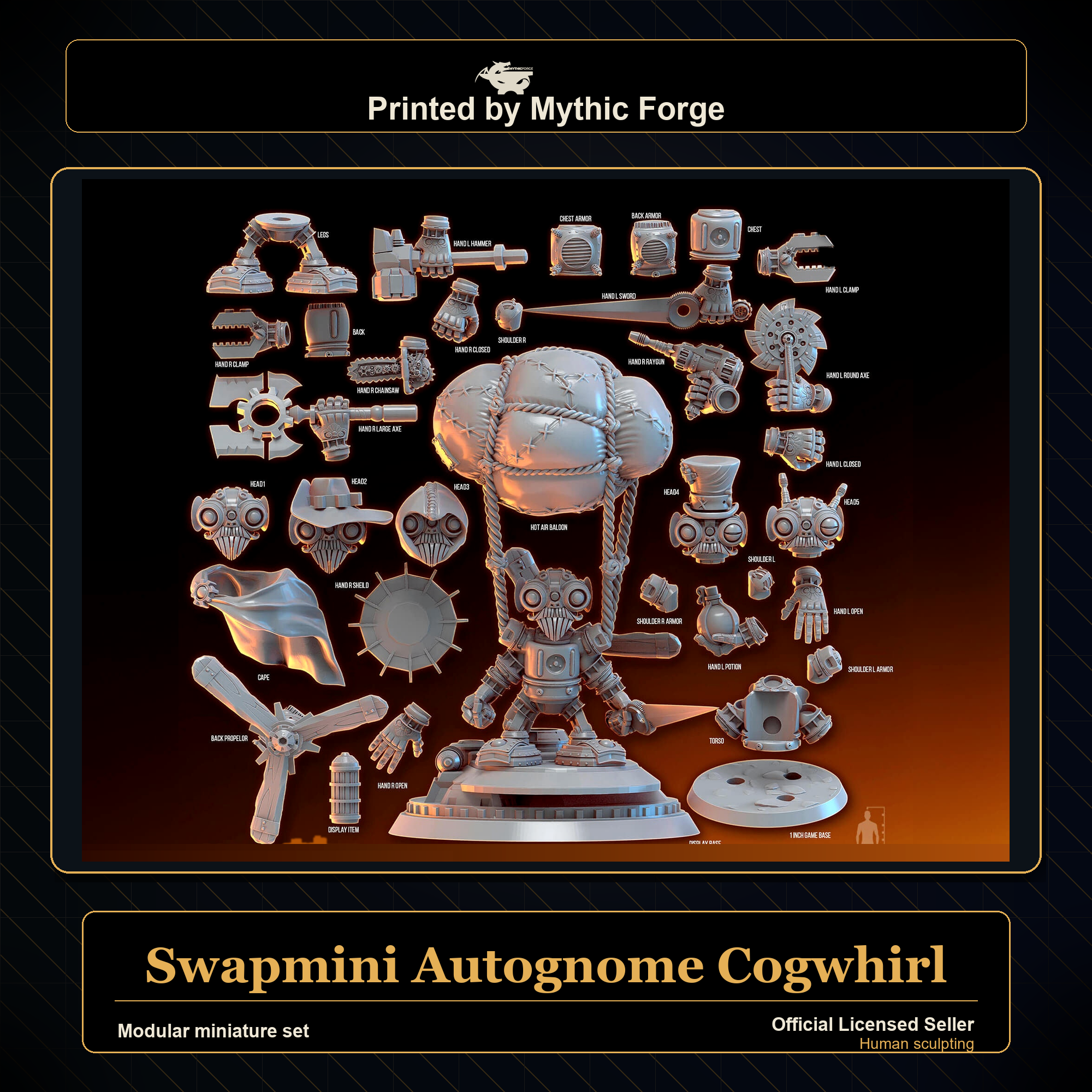 Modular RPG - Swapmini Autognome - Cogwhirl - Bundle modular miniature printed by Mythic Forge