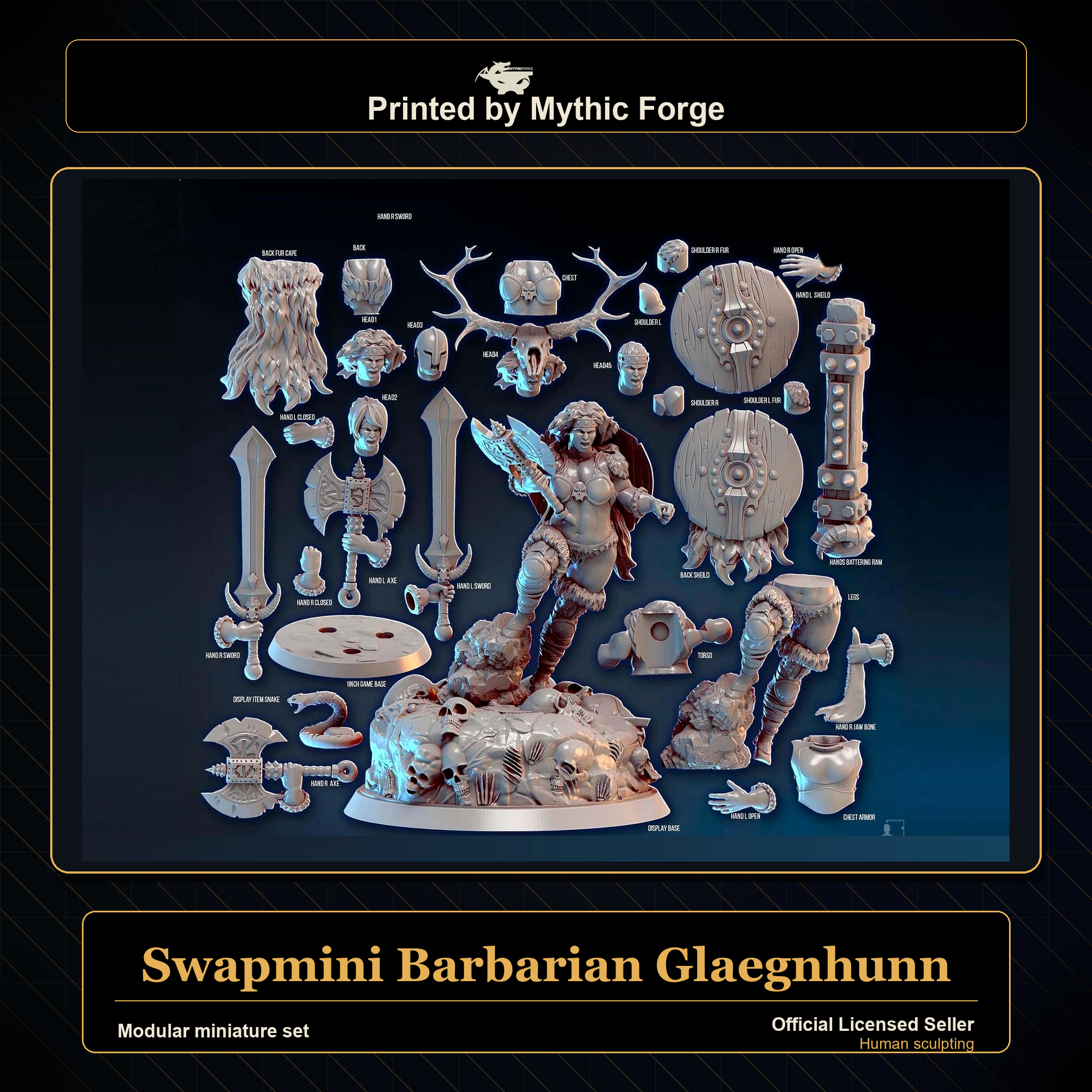 Modular RPG - Swapmini Barbarian - Glaegnhunn - Bundle modular miniature printed by Mythic Forge