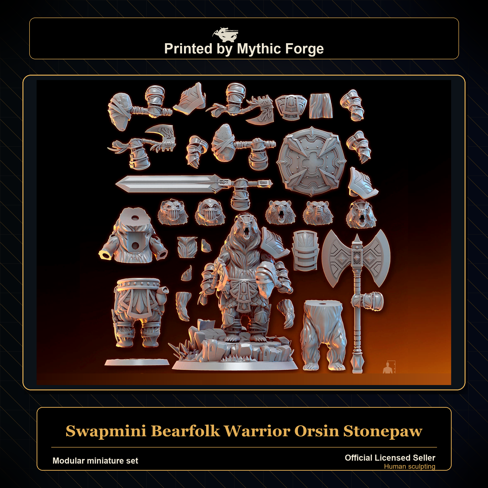 Modular RPG - Swapmini Bearfolk Warrior - Orsin Stonepaw - Bundle modular miniature printed by Mythic Forge