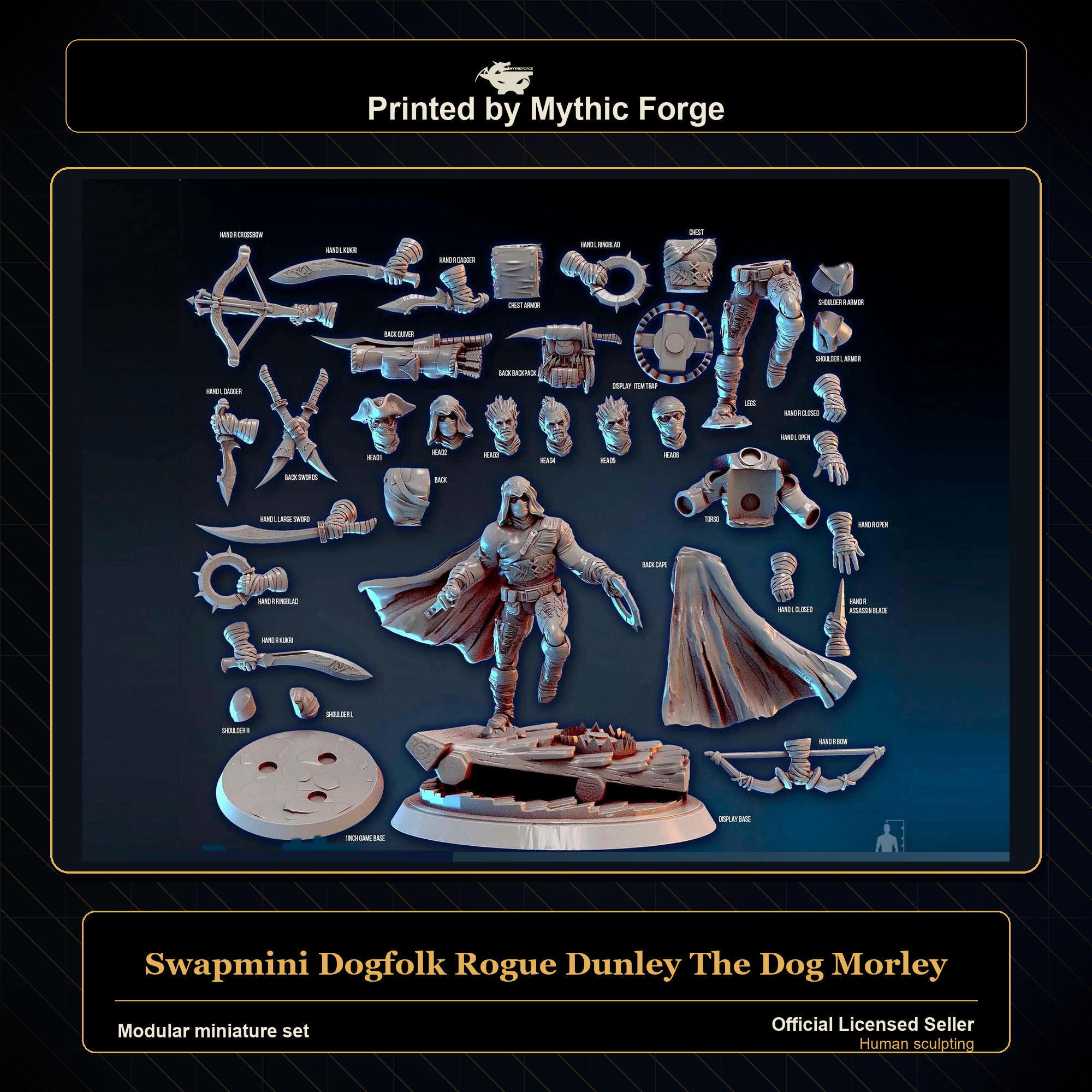 Modular RPG - Swapmini Dogfolk Rogue - Dunley The Dog Morley - Bundle modular miniature printed by Mythic Forge