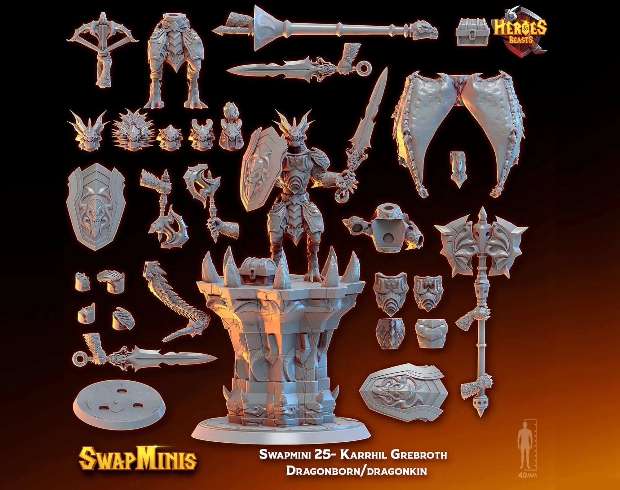 Modular RPG - Swapmini Dragonborn Dragonkin - Bundle modular miniature printed by Mythic Forge