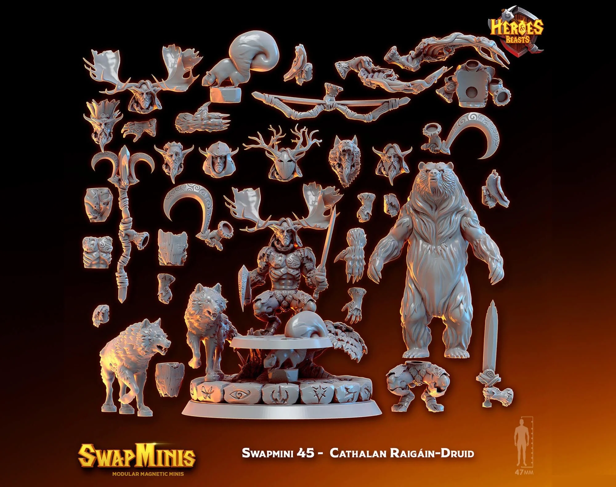 Modular RPG - Swapmini Druid - Cathalan Raigain - Bundle modular miniature printed by Mythic Forge