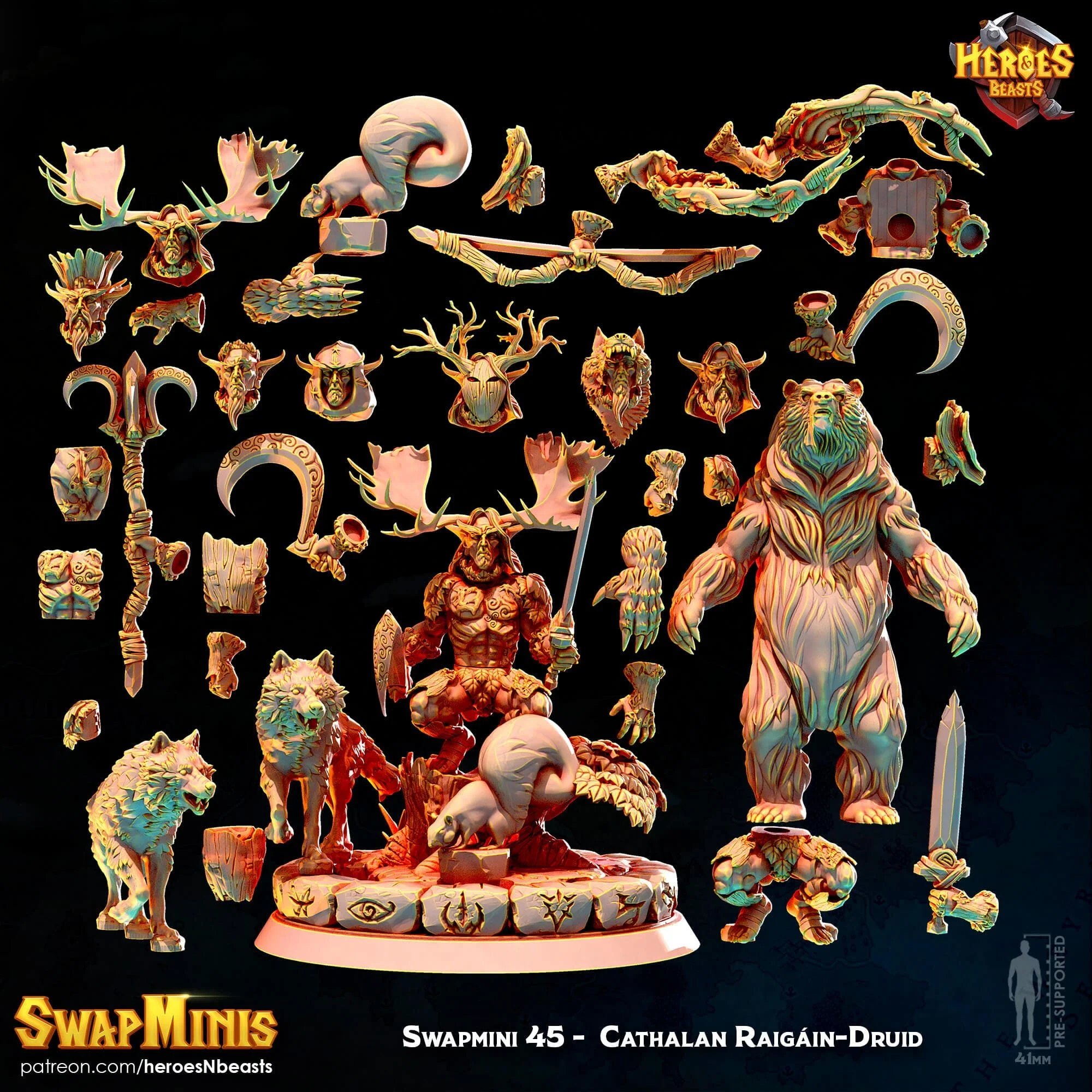 Modular RPG - Swapmini Druid - Cathalan Raigain - Bundle modular miniature printed by Mythic Forge