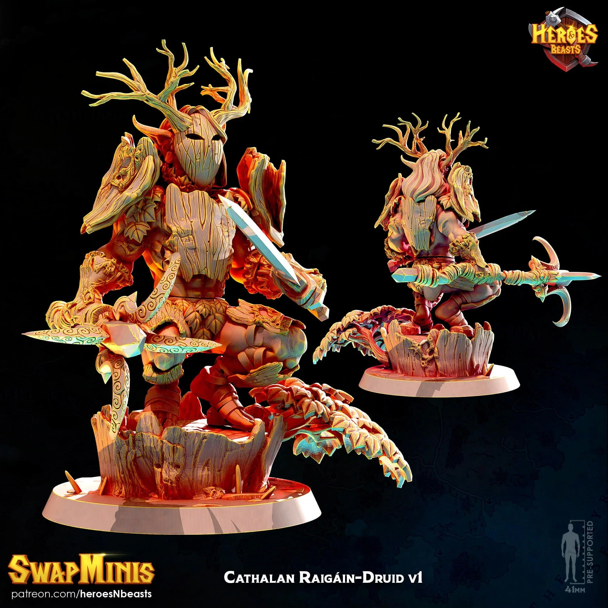 Modular RPG - Swapmini Druid - Cathalan Raigain - Bundle modular miniature printed by Mythic Forge