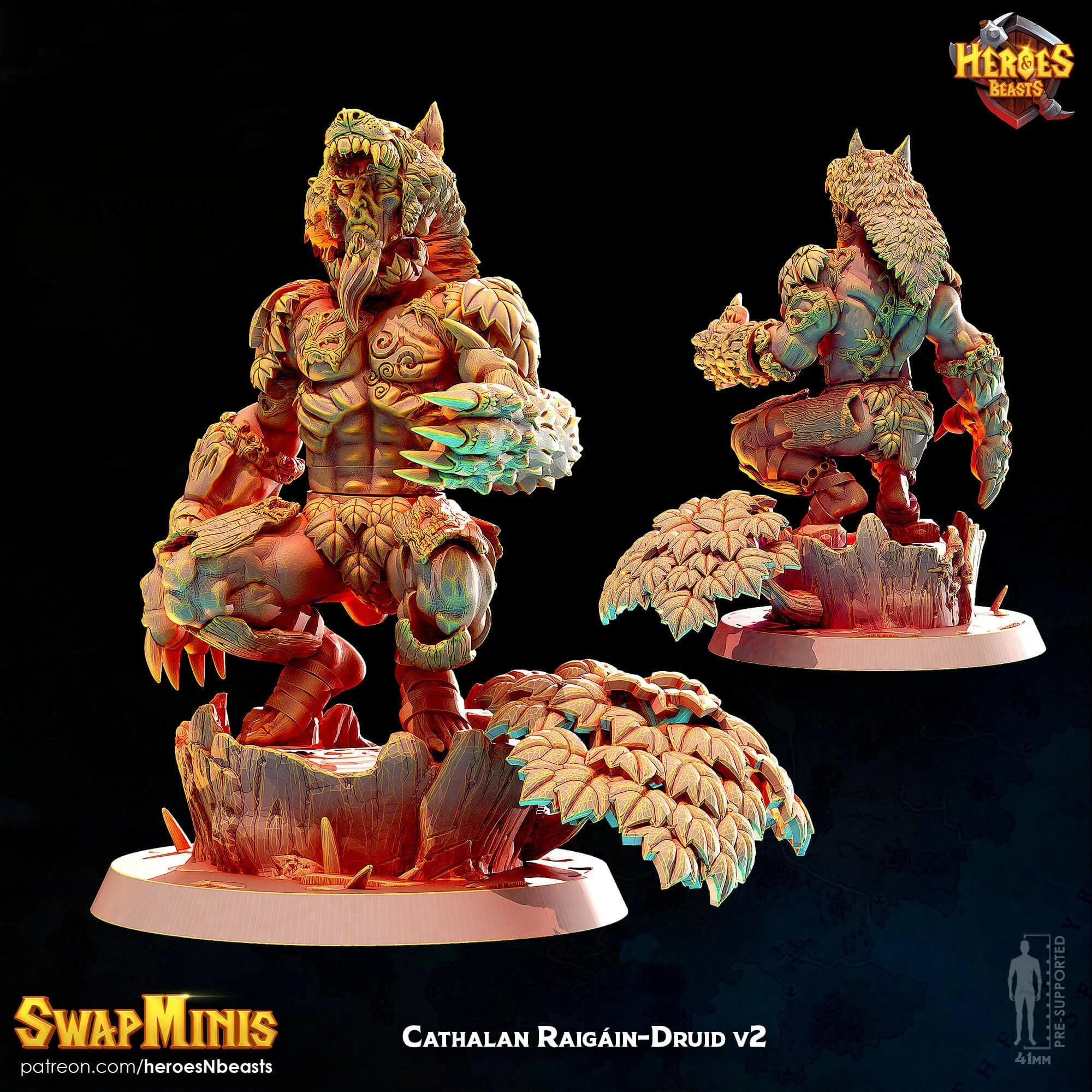 Modular RPG - Swapmini Druid - Cathalan Raigain - Bundle modular miniature printed by Mythic Forge