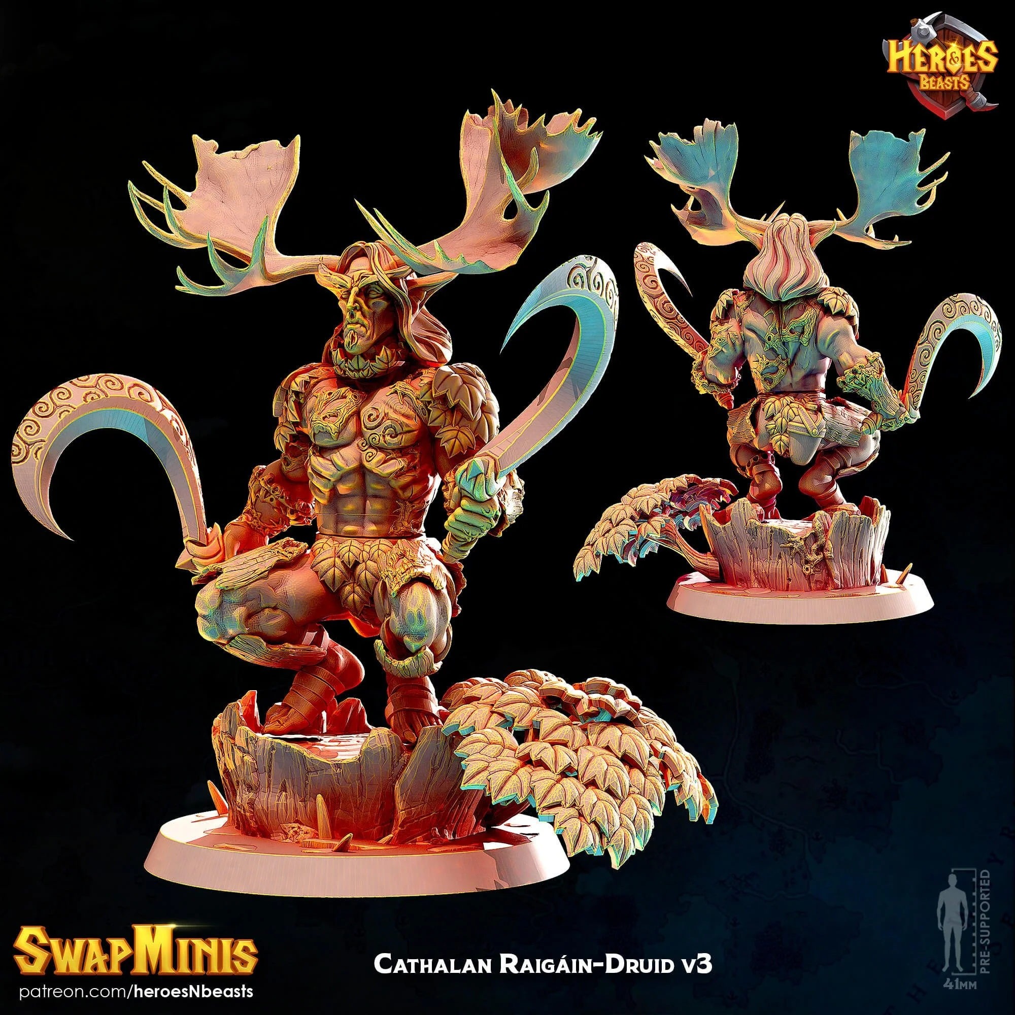 Modular RPG - Swapmini Druid - Cathalan Raigain - Bundle modular miniature printed by Mythic Forge