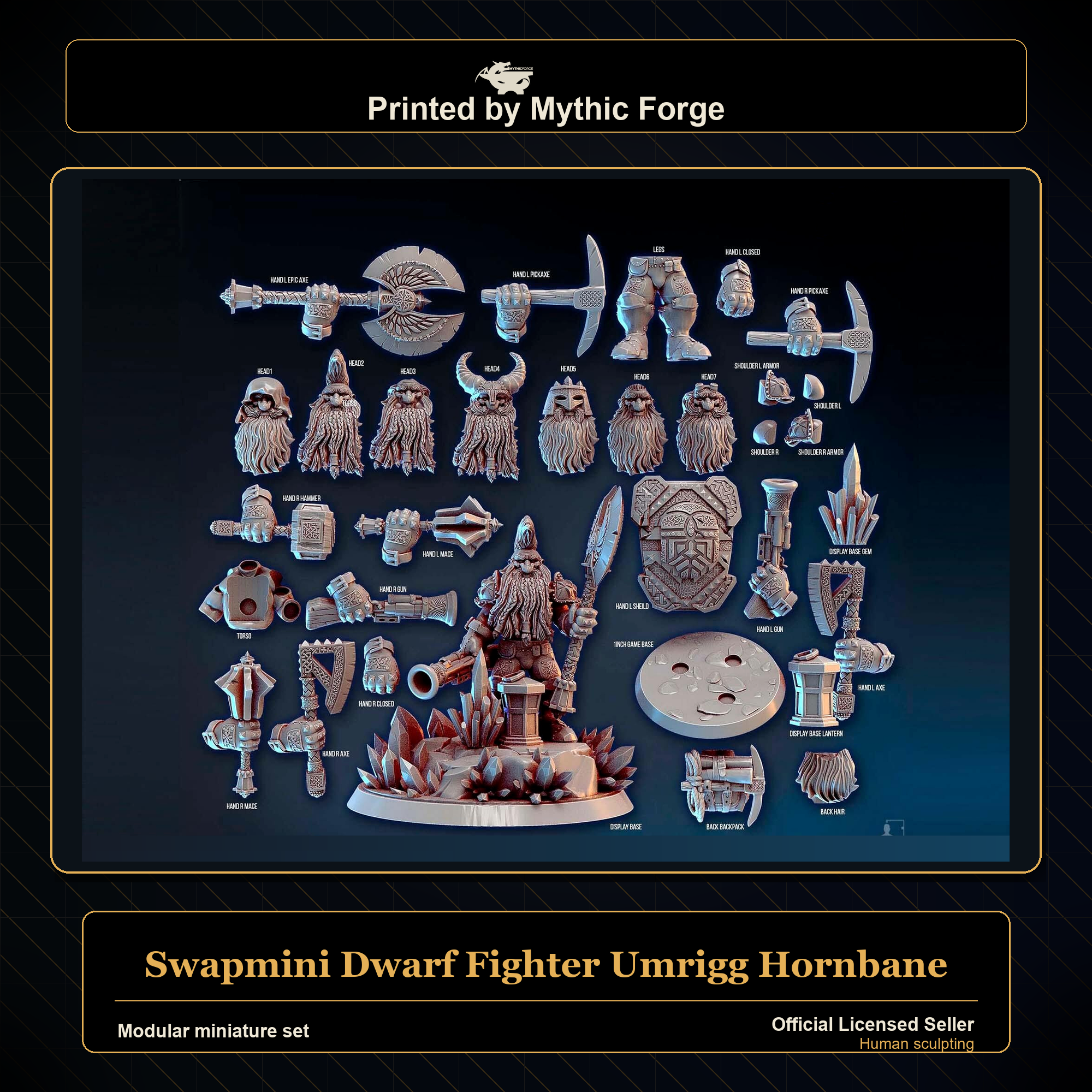 Modular RPG - Swapmini Dwarf Fighter - Umrigg Hornbane - Bundle modular miniature printed by Mythic Forge