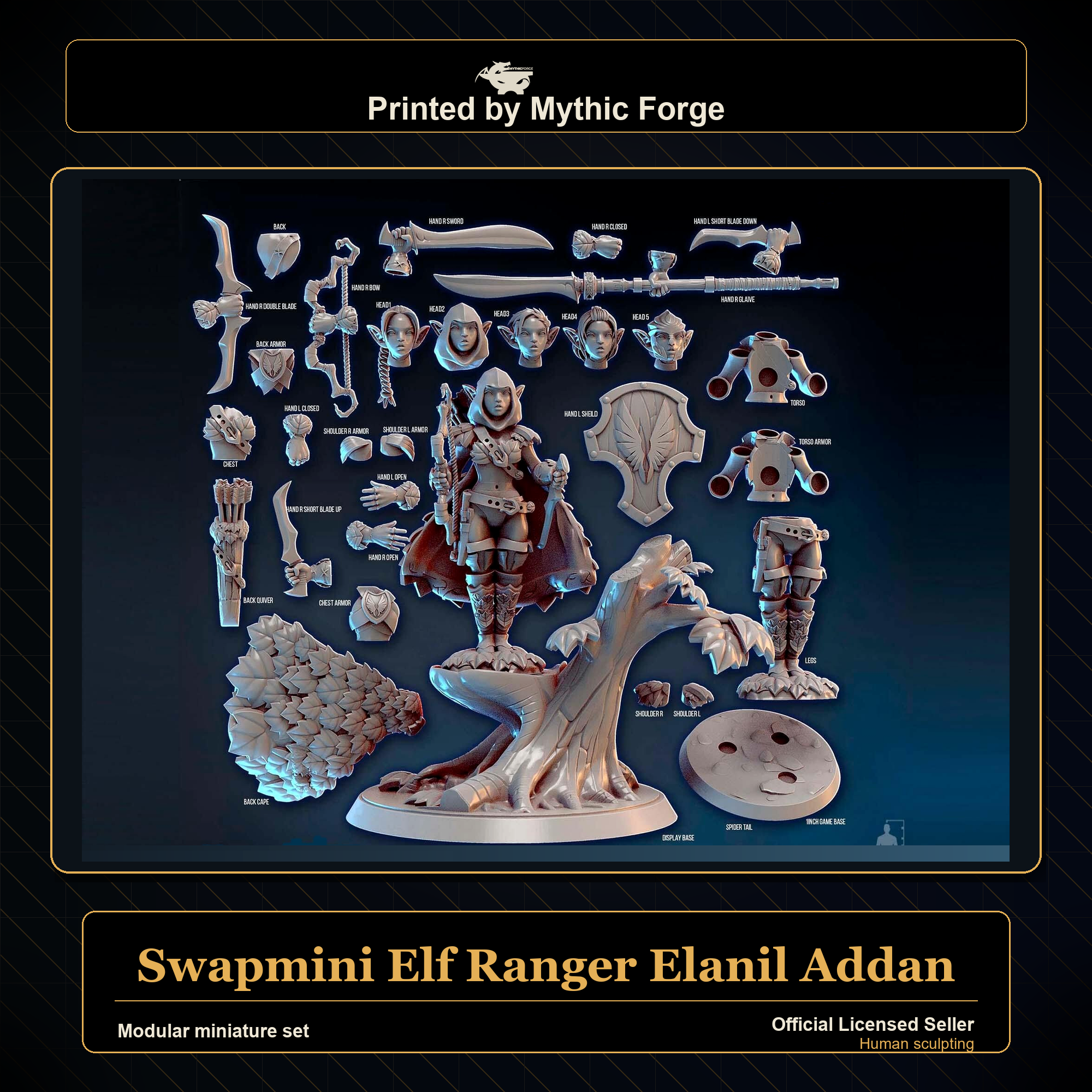 Modular RPG - Swapmini Elf Ranger - Elanil Addan - Bundle modular miniature printed by Mythic Forge