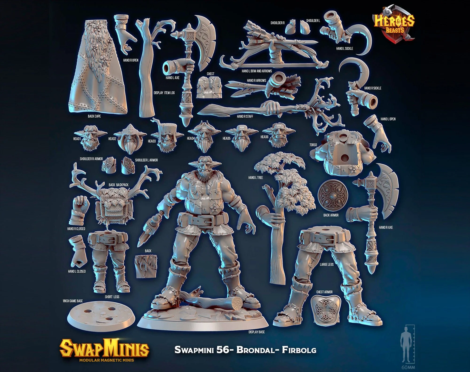 Modular RPG - Swapmini Firbolg - Brondal - Bundle modular miniature printed by Mythic Forge