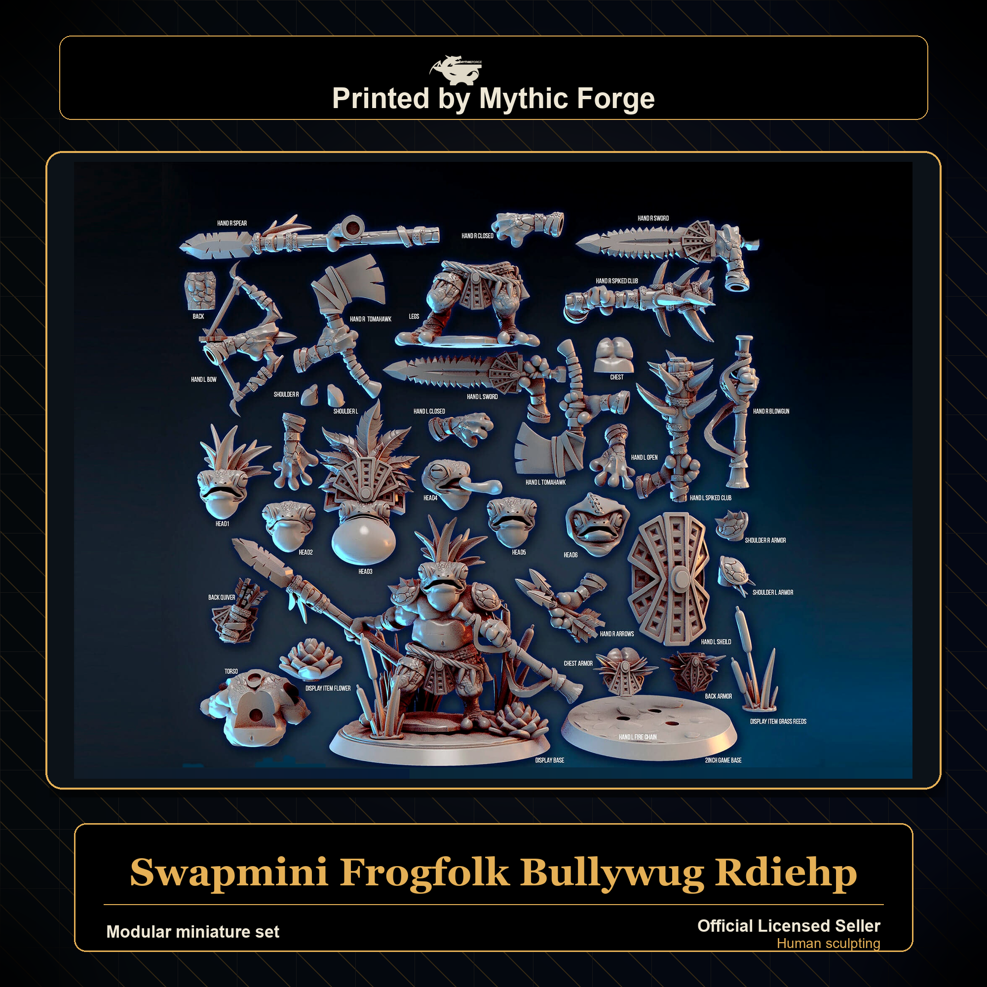 Modular RPG - Swapmini Frogfolk Bullywug - Rdiehp - Bundle modular miniature printed by Mythic Forge