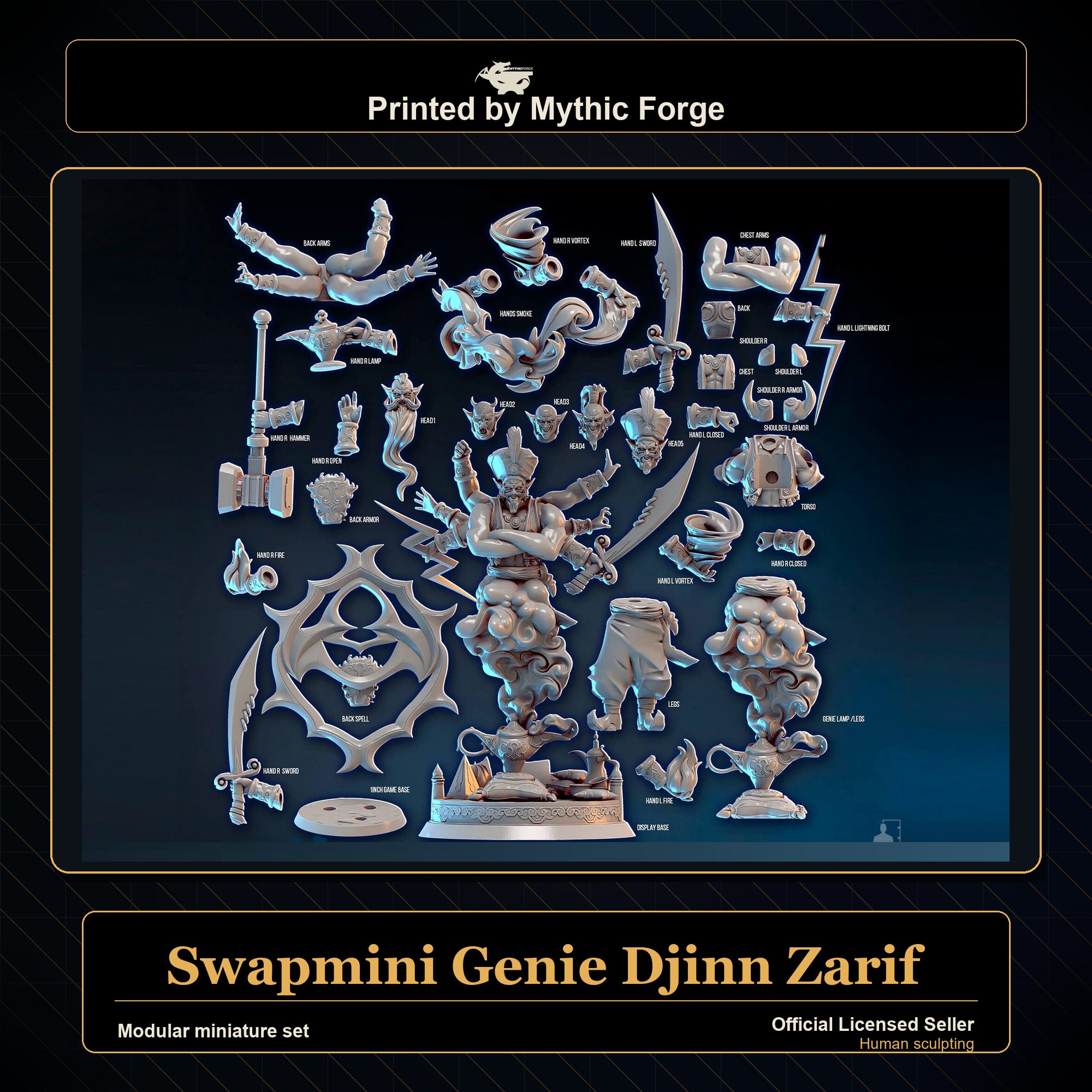 Modular RPG - Swapmini Genie Djinn - Zarif - Bundle modular miniature printed by Mythic Forge
