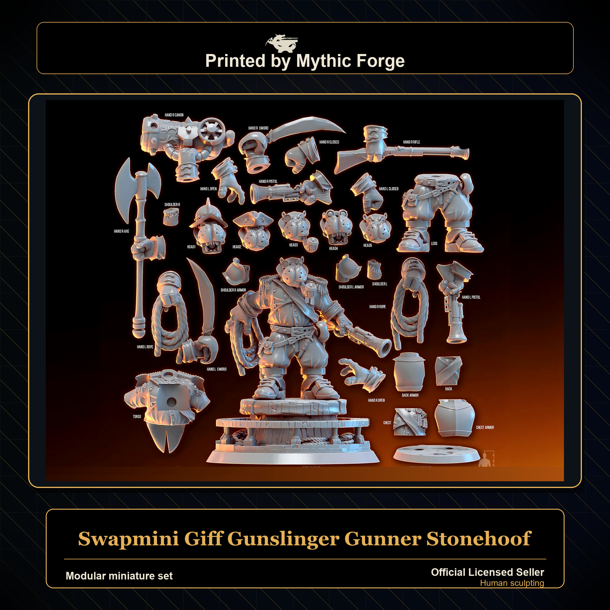 Modular RPG - Swapmini Giff Gunslinger - Gunner Stonehoof - Bundle modular miniature printed by Mythic Forge