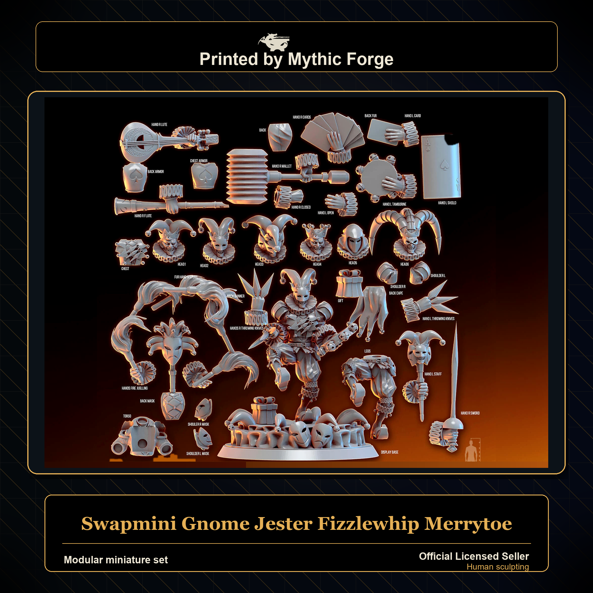 Modular RPG - Swapmini Gnome Jester - Fizzlewhip Merrytoe - Bundle modular miniature printed by Mythic Forge