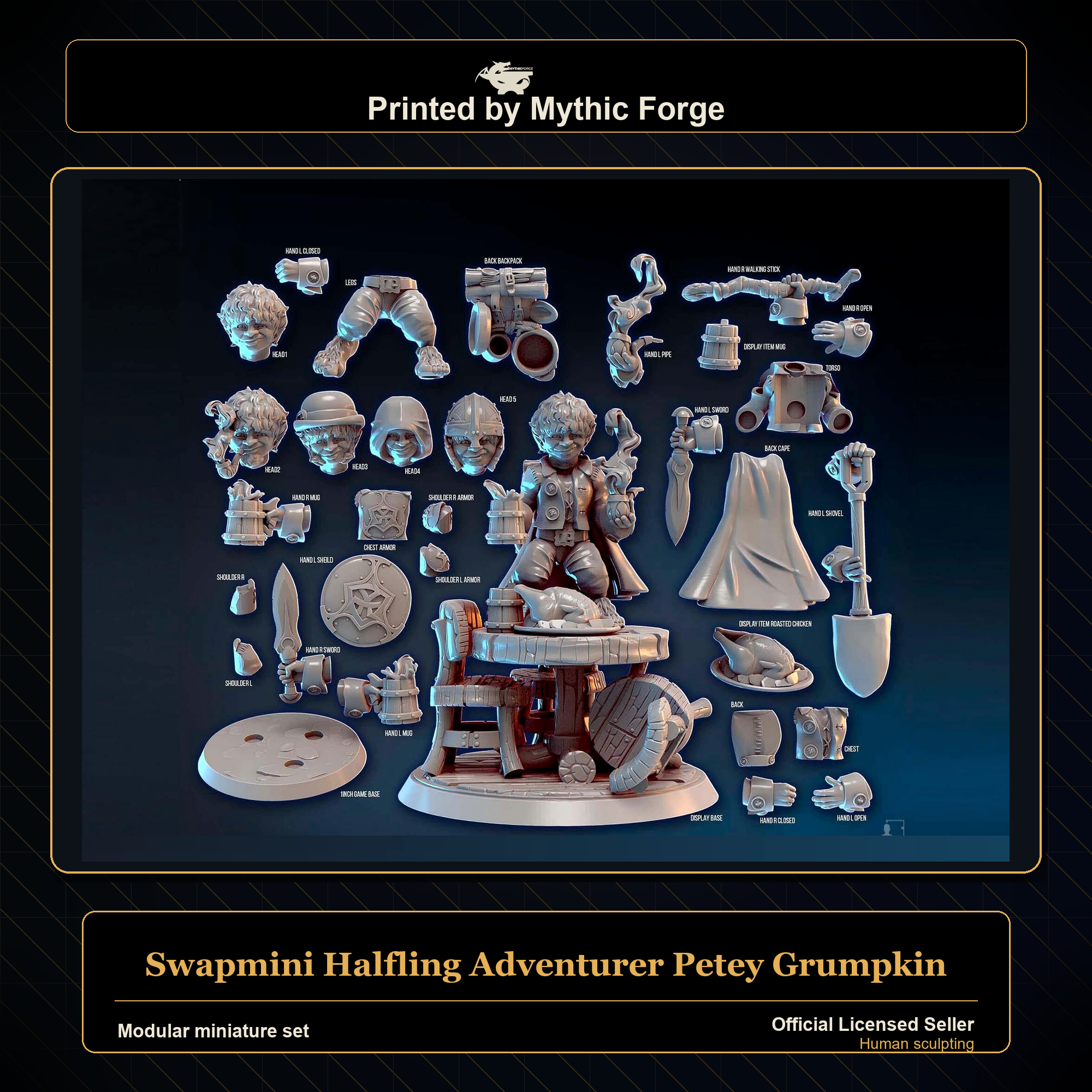 Modular RPG - Swapmini Halfling Adventurer - Petey Grumpkin - Bundle modular miniature printed by Mythic Forge
